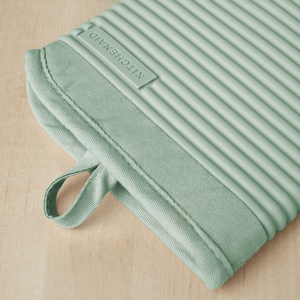 KITCHENAID Ribbed Soft Silicone Oven Mitt 2-Pack Set, 7.5"x13", Milkshake