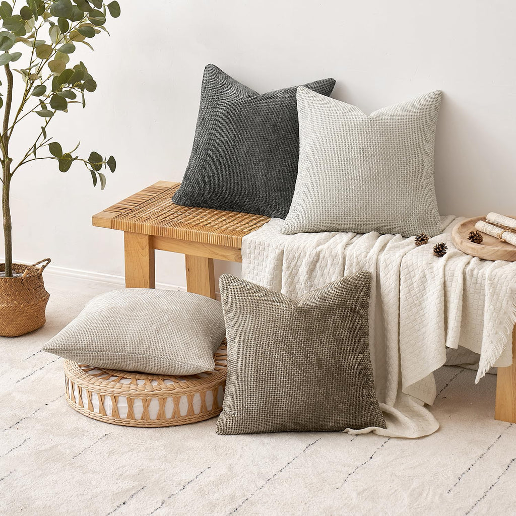 MIULEE Pack of 4 Couch Throw Pillow Covers 18x18 Inch Neutral Blue Soft Decorative Chenille Pillow Covers Farmhouse Accent Cushion Covers for Boho Western Spring Coastal Decor Sofa Bed Living Room