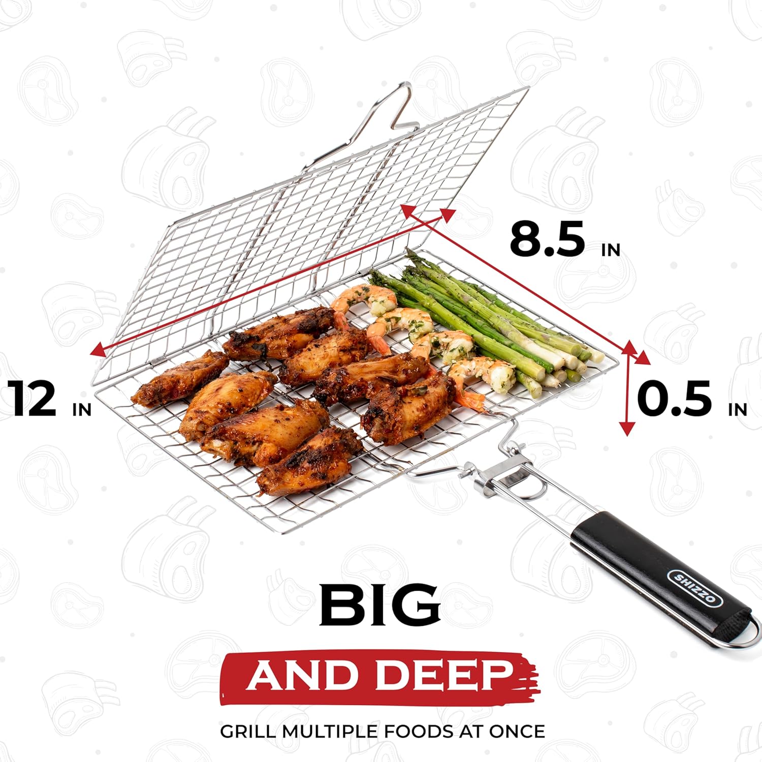 SHIZZO Shallow Grill Basket Set, Grilling Accessories Barbecue BBQ, Stainless Steel Folding Portable Outdoor Camping Rack for Fish, Shrimp, Vegetables, Cooking Accessories, Gift for Family, Freinds