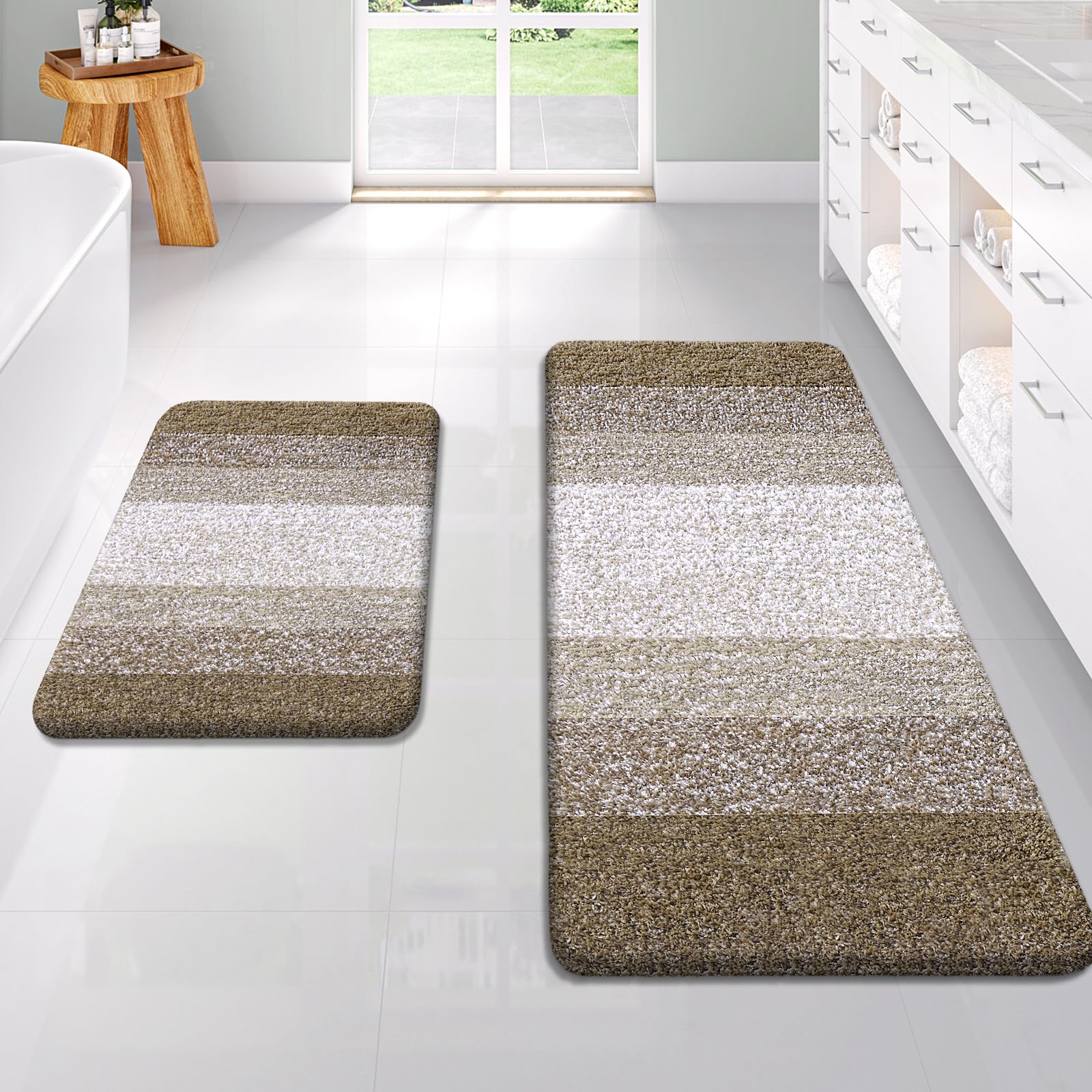 OLANLY Bathroom Rug Set 2 Piece, Soft Absorbent Microfiber Bath Mats and U-Shaped Contour Toilet Rug, Non-Slip, Machine Wash Dry, Plush Shaggy Bath Mats for Bathroom (24"x16"+24"x20", Grey)