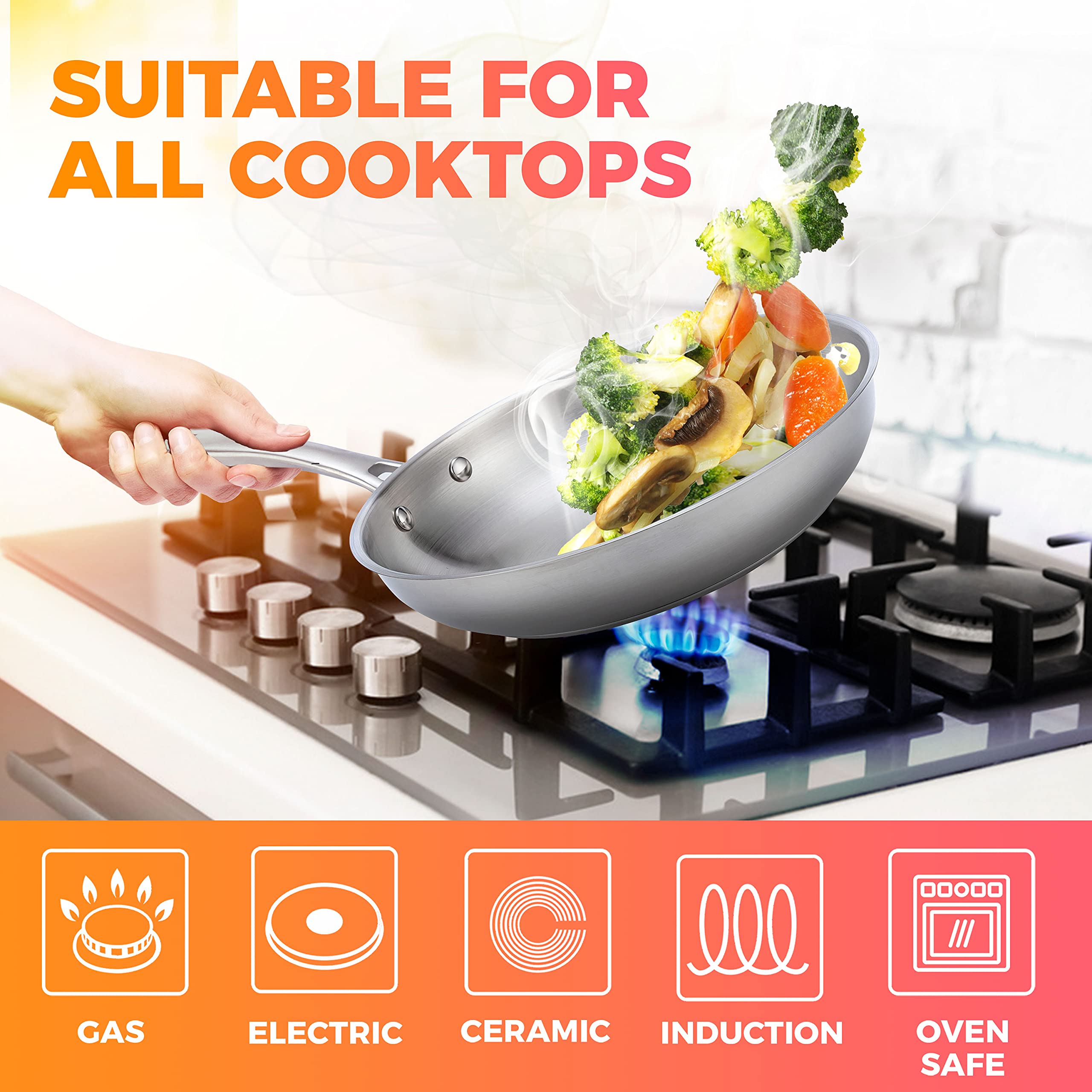 Mueller Pots and Pans Set 17-Piece, Ultra-Clad Pro Stainless Steel Cookware Set, Ergonomic EverCool Handle, Induction Cookware, Includes Saucepans, Skillets, Dutch Oven, Stockpot, Steamer For Cooking