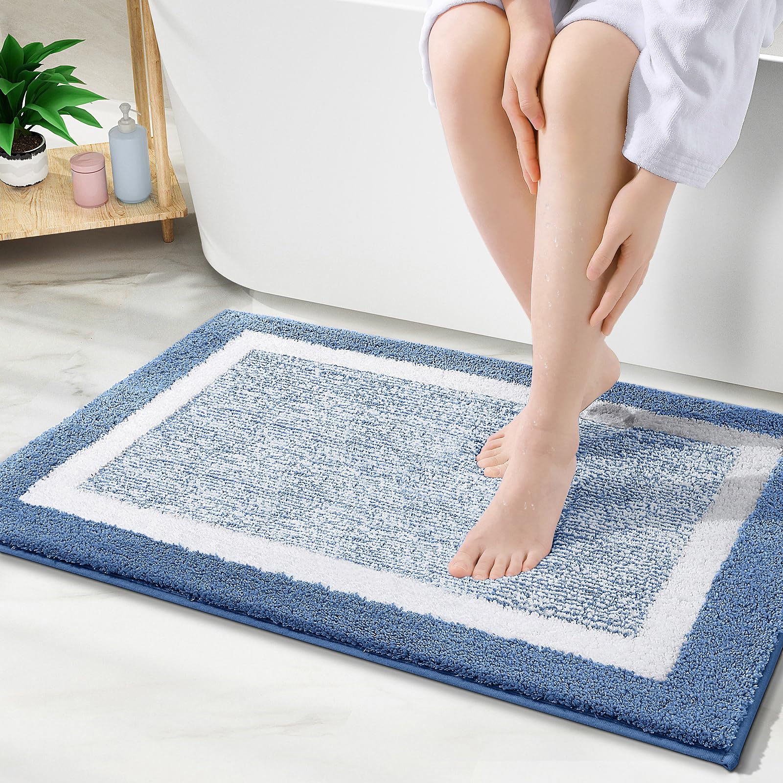 OLANLY Small Bathroom Rugs 24x16, Extra Soft and Absorbent Microfiber Bath Rugs, Non-Slip, Machine Washable, Quick Dry Shaggy Bath Carpet, Bath Mats for Bathroom Floor, Tub, Shower, Grey