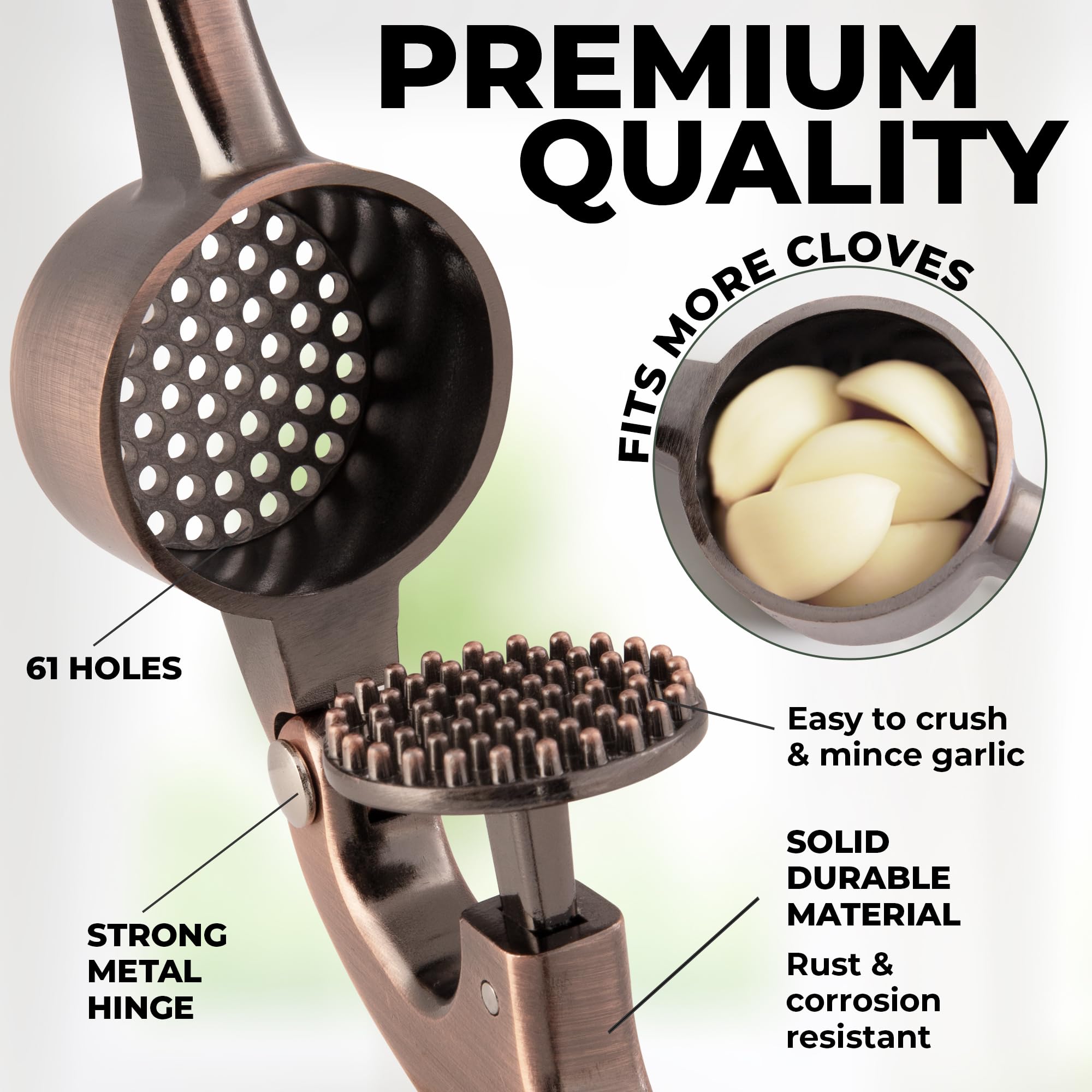 Zulay Kitchen Premium Garlic Press Set - Rust Proof Professional Garlic Mincer Tool - Easy-Squeeze, Easy-Clean with Soft, Ergonomic Handle - Silicone Garlic Peeler & Brush (Silver)
