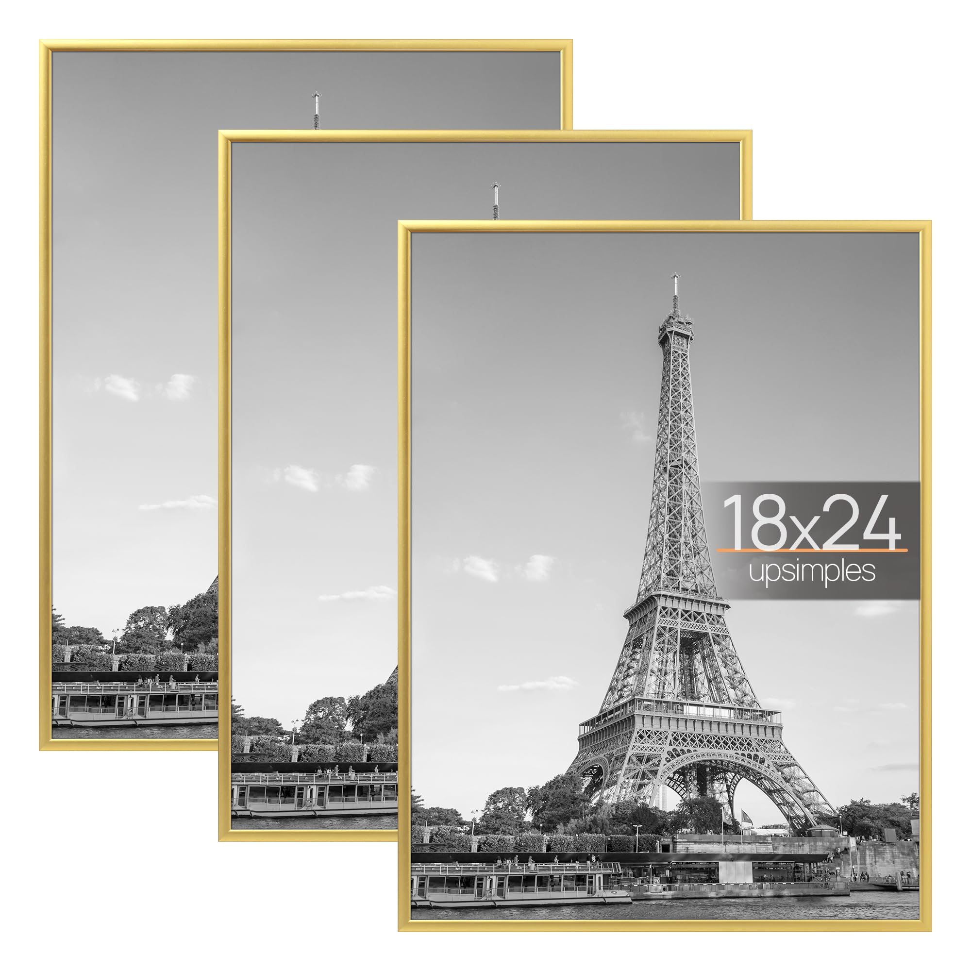 upsimples 12x16 Picture Frame Black 3 Pack, Scratch-Proof Poster Frames 12 x 16 for Photo Gallery - Slide-In Strips, Horizontal or Vertical Wall Mounting