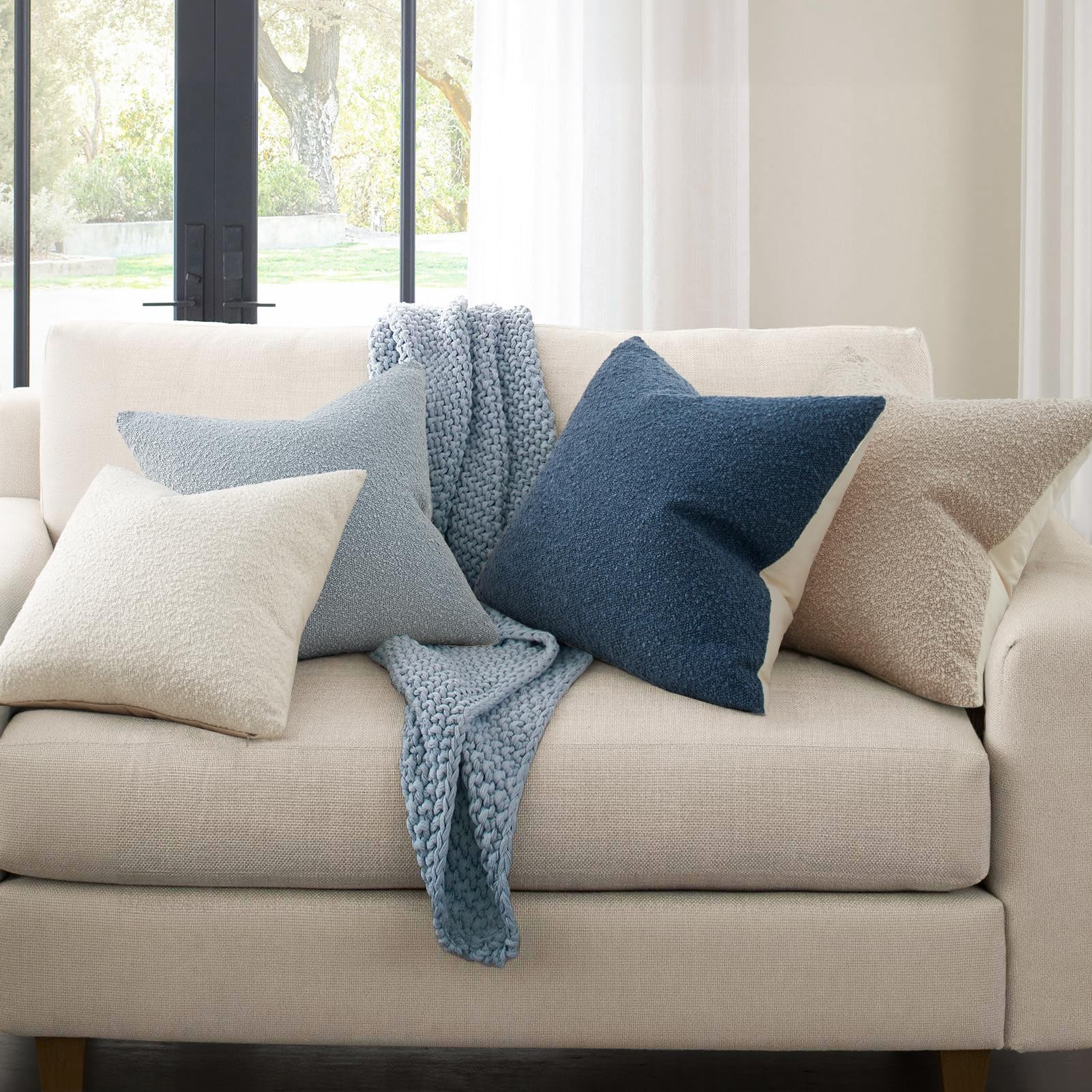 Topfinel Boucle Decorative Pillow Covers 18x18 Inches Set of 4 Neutral Cream Ivory White Pillowcase with Linen Cotton Back Chair Sofa Modern & Minimal Living Room Spring Home Decor