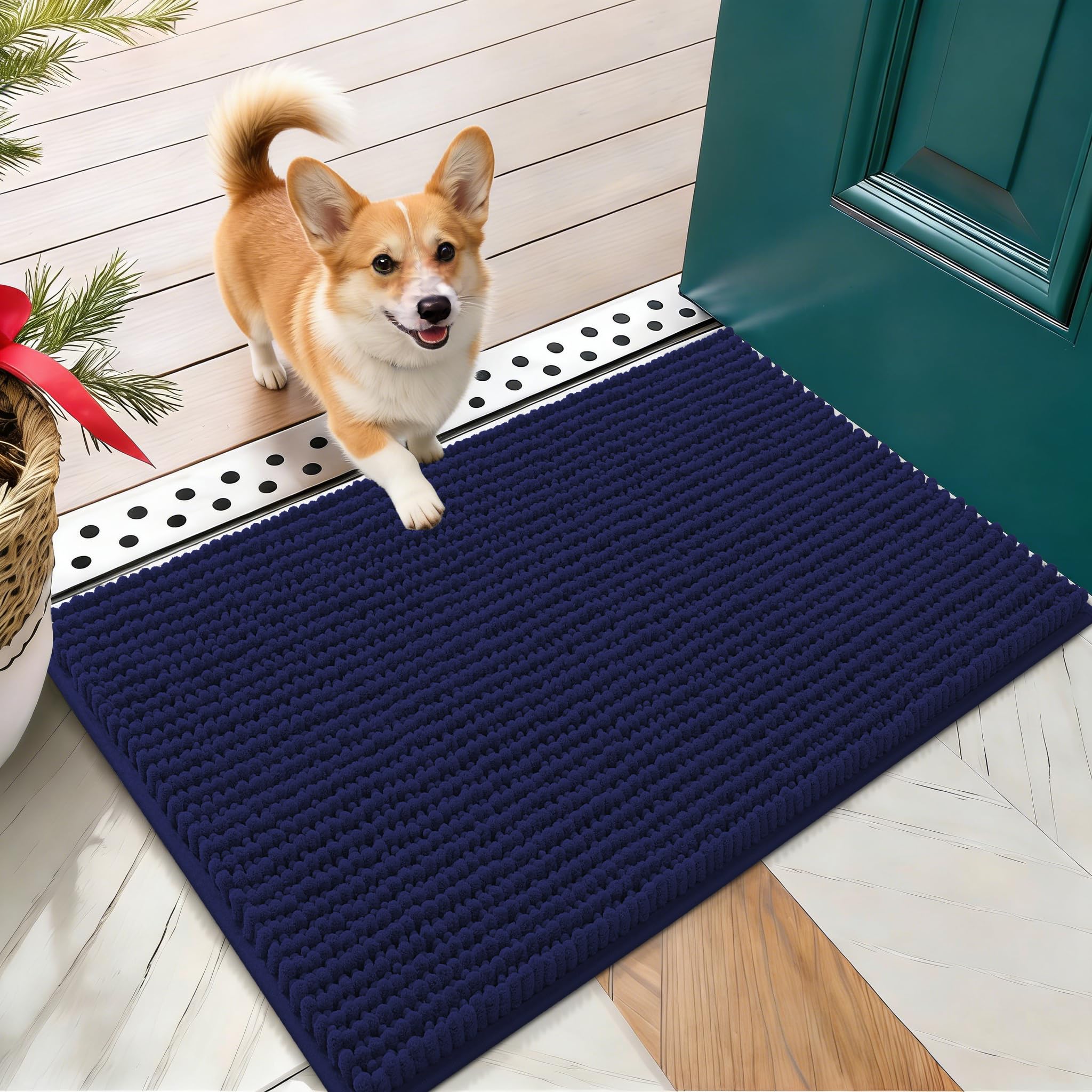 OLANLY Dog Door Mat for Muddy Paws 30x20, Ultra Absorbent Chenille Mud Doormat, Non-Slip Washable and Dirt Trapping Doormat for Indoor Entryway, Quick-Dry Indoor Pet Bed Mats for Dogs, Grey
