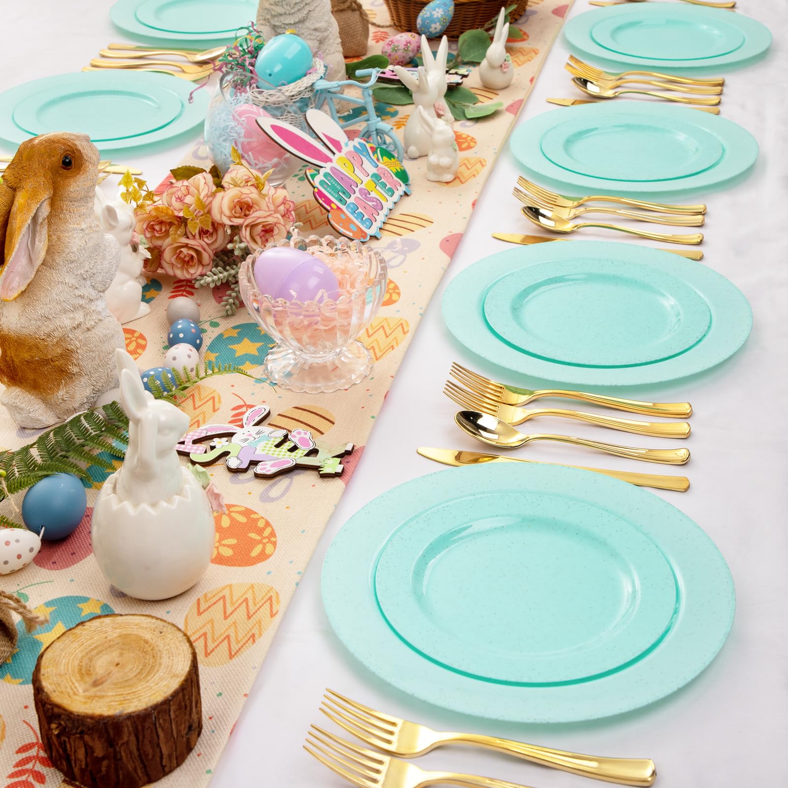 DaYammi 60PCS Blue and White Plastic Plates Blue Rim White Disposable Plates Blue White Party plates Include:30 Plastic Dinner Plate 30 Dessert plate and Wedding & Party Dining