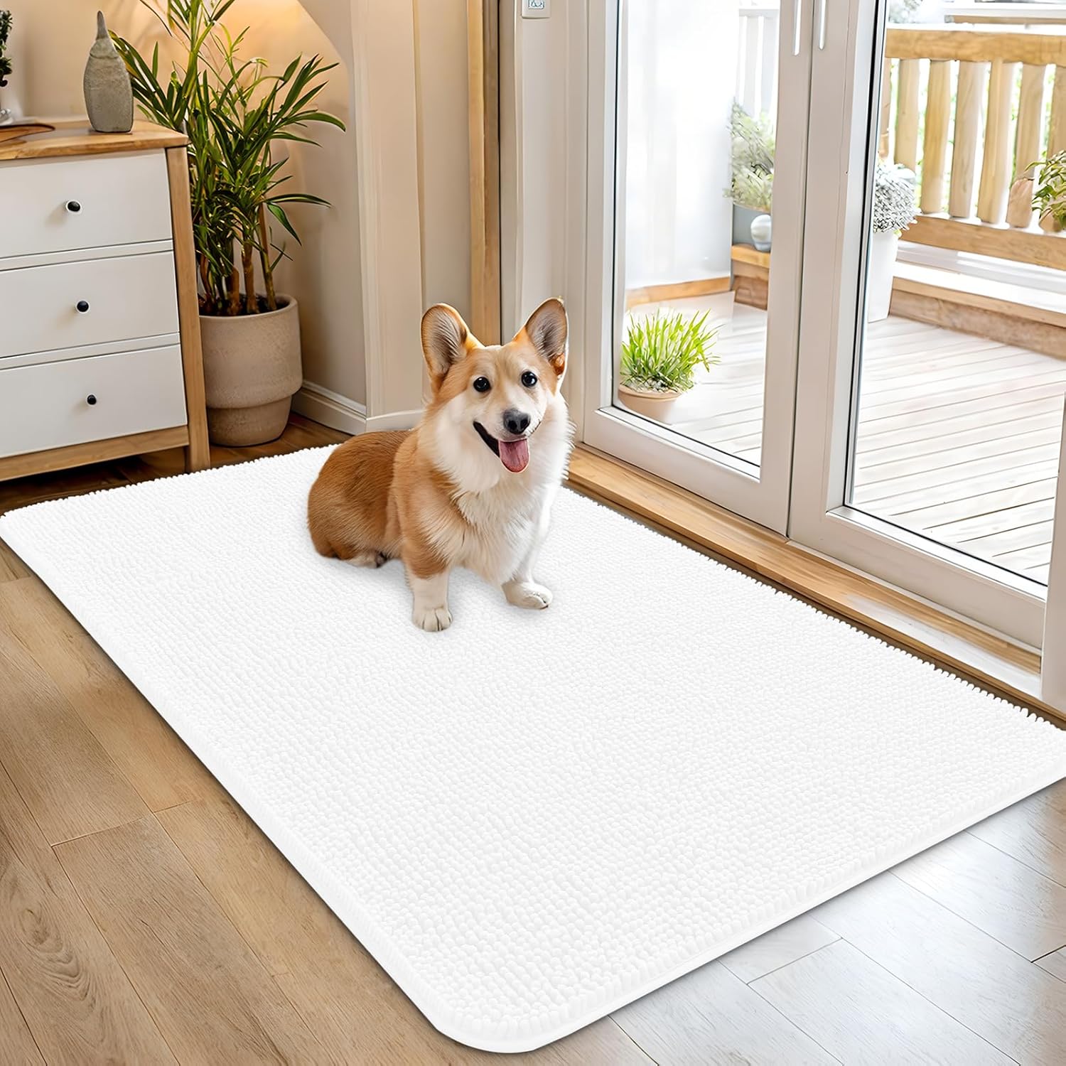 OLANLY Dog Door Mat for Muddy Paws 48x30, Absorbs Moisture and Dirt, Absorbent Non-Slip Washable Doormat, Quick Dry Chenille Mud Mat for Dogs, Entry Indoor Entryway Carpet for Inside Floor, Grey