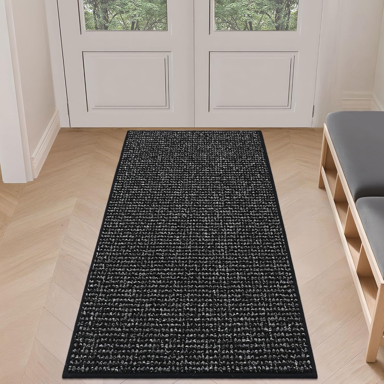 BEQHAUSE Dirt Trapper Door Mat 20" x 32", Non-Slip Washable Doormats Entrance Mat, Dirt Resistant and Absorbent Welcome Mat, Low Profile Floor Mats for Front Back Door and Entryway, Charcoal