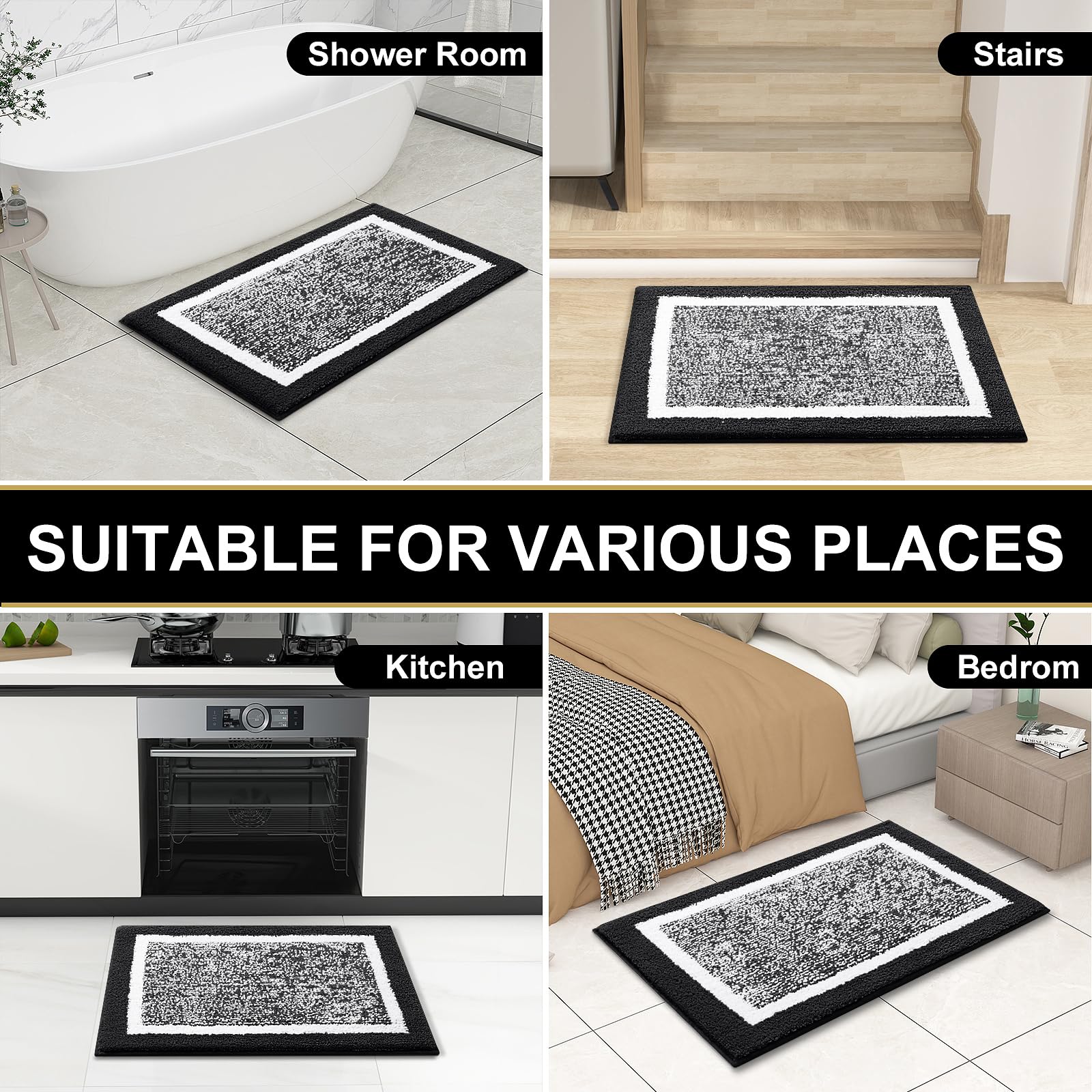 OLANLY Bathroom Rugs Sets 3 Piece, Soft Absorbent Microfiber Bath Mats and U-Shaped Contour Toilet Rug, Home Decor Accessories, Non-Slip, Bath Mat Set for Bathroom (30"x20"+24"x16"+24"x20", Grey)