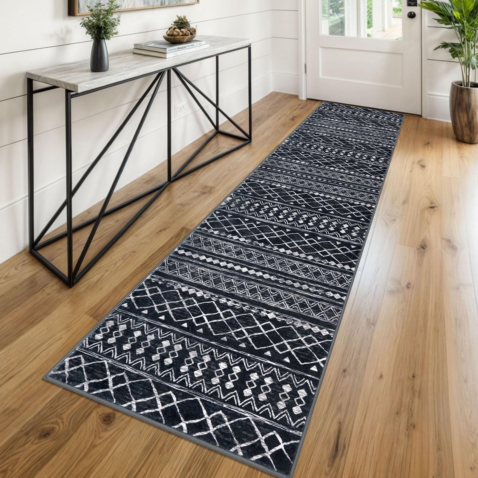 KUTA Washable Non-Slip Rugs for Entryway 2x3, Grey Moroccan Boho Small Area Rug, Ultra Soft Vintage Geometric Low-Pile Indoor Door Mat Floor Carpet for Indoor, Entrance, Kitchen, Bathroom, Bedroom