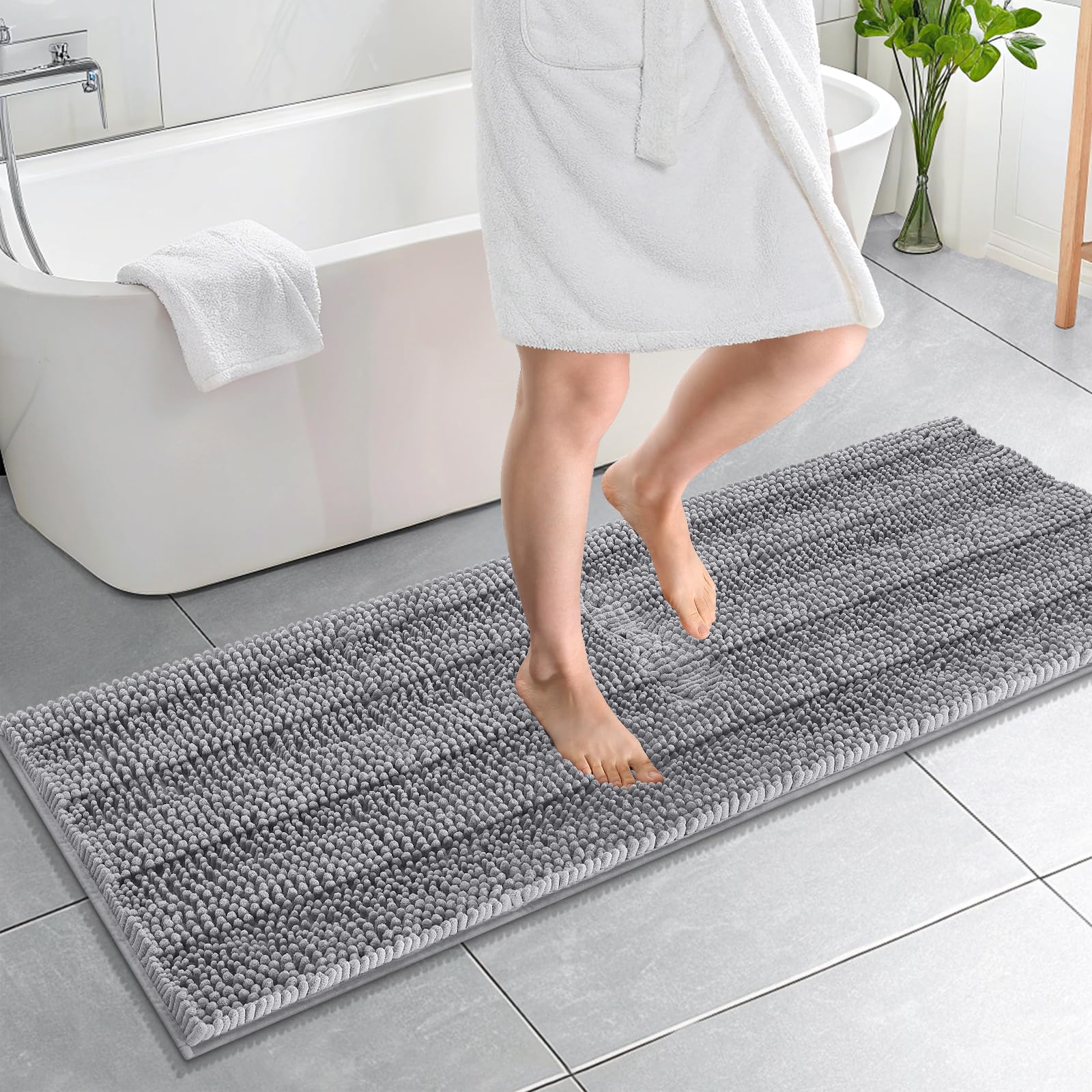 OLANLY Thick Bathroom Rugs 30x20, Extra Soft Absorbent Chenille Striped Bath Rugs, Rubber Backing, Machine Wash Dry, Bath Mats for Bathroom Floor, Tub and Shower, Home Decor Accessories, Grey