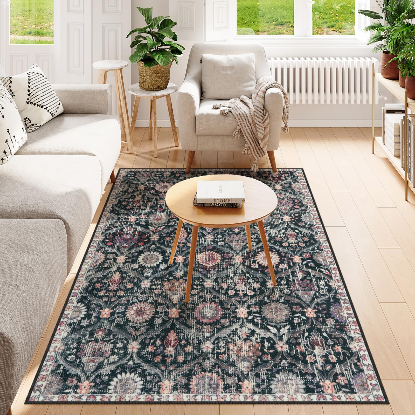 Lahome Moroccan Trellis Washable Rug, 2x3 Kitchen Rugs for Entryway Bathroom, Non-Slip Indoor Door Mat Ultra-Thin, Small Oriental Throw Carpet for Bedroom Entry Elise, Cream/Multi