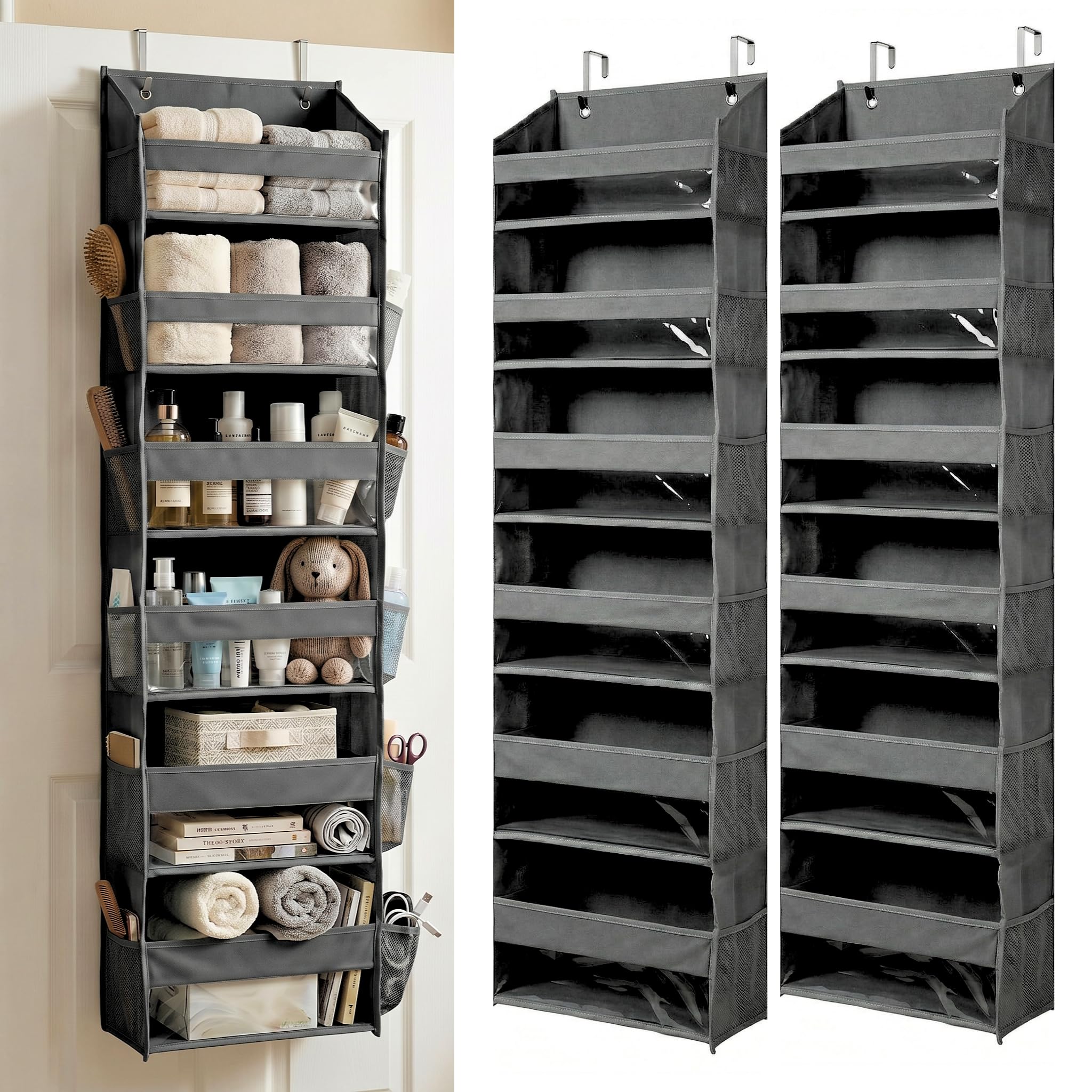 HOMELUX THEORY UPGRADED 6 Tiers Over The Door Organizer Hanging - 100D EXTRA THICK & 50lbs HUGE CAPACITY, 12 Side Mesh Pockets Over The Door Shoe Organizer, Hanging Closet Organizer (Ivory, 1pc)