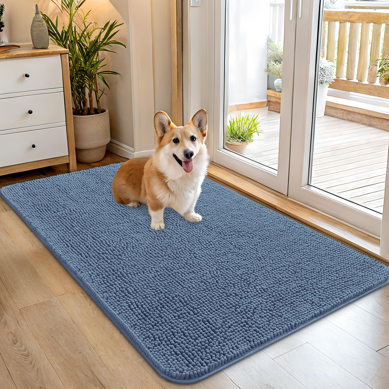 OLANLY Dog Door Mat for Muddy Paws 30x20, Absorbs Moisture and Dirt, Absorbent Non-Slip Washable Doormat, Quick Dry Chenille Mud Mat for Dogs, Entry Indoor Entryway Carpet for Inside Floor, Grey