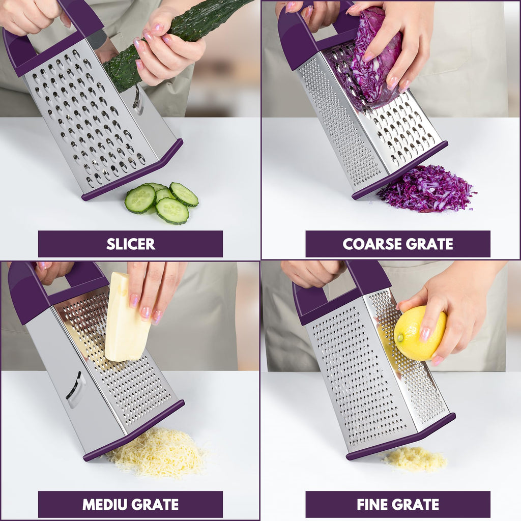 Urbanstrive Cheese Grater With Container Box Grater Stainless Steel Graters for Kitchen Cheese Shredder Parmesan Shredder Kitchen Gadgets Kitchen Tools Kitchen Gifts for Chef Dishwasher Safe Zester