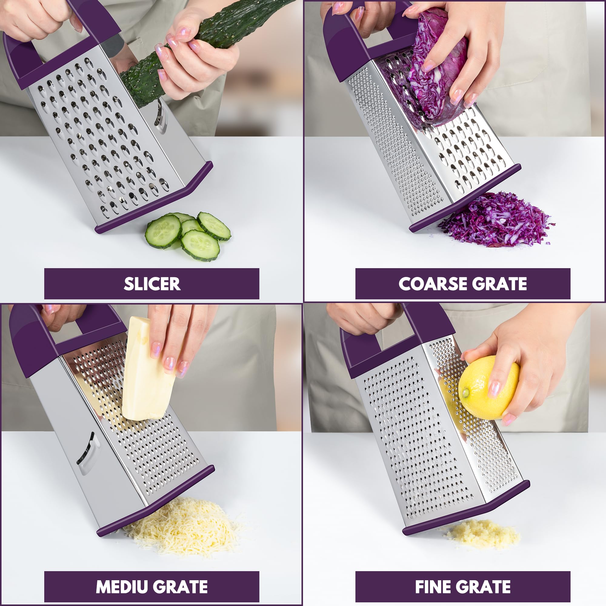 Urbanstrive Cheese Grater With Container Box Grater Stainless Steel Graters for Kitchen Cheese Shredder Parmesan Shredder Kitchen Gadgets Kitchen Tools Kitchen Gifts for Chef Dishwasher Safe Zester