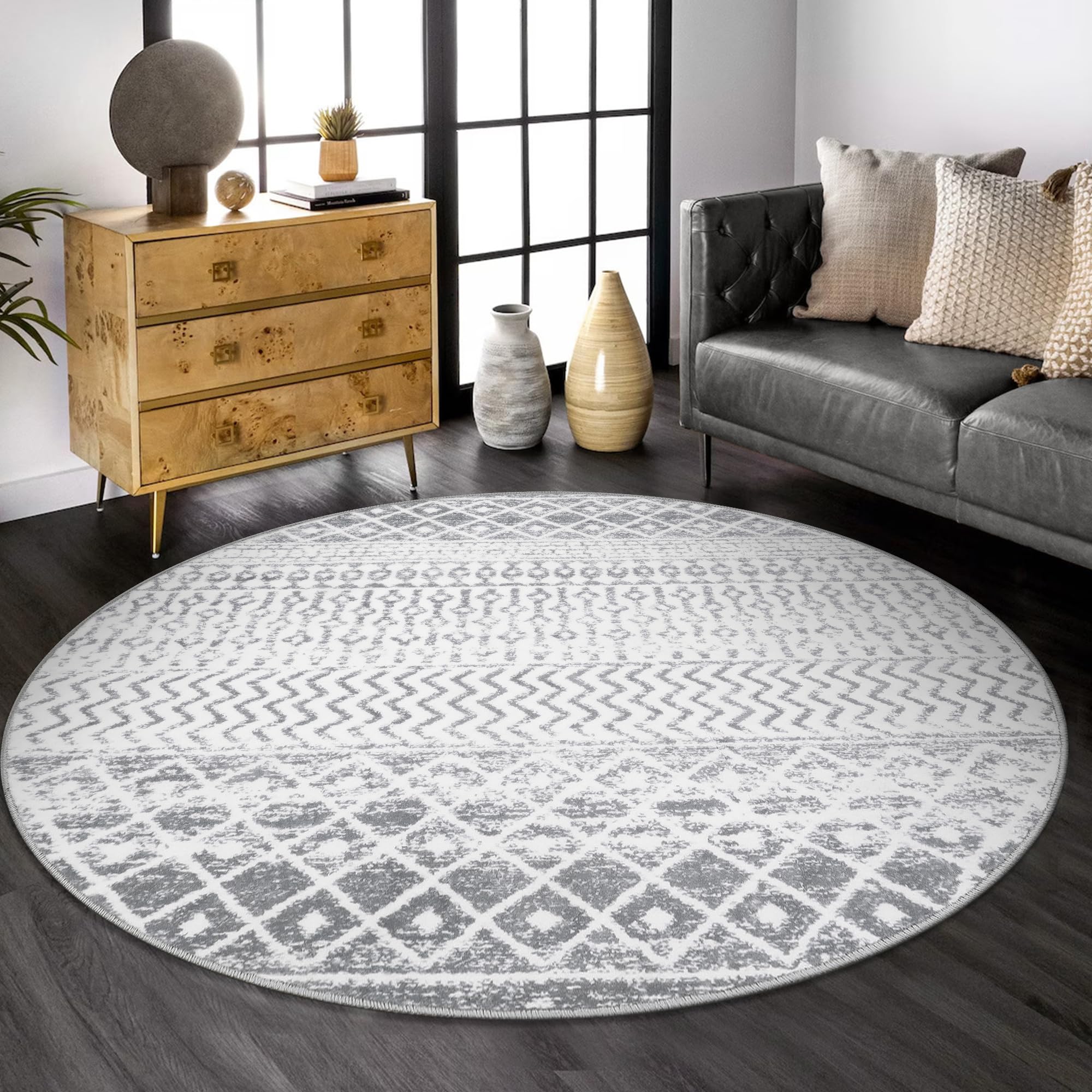 Moroccan Washable Rugs, 2x3 Light Grey Rug Non-Slip Small Distressed Entryway Rugs, Soft Low-Pile Bedroom Rug Indoor Doormat Carpet for Entryway Kitchen Bathroom