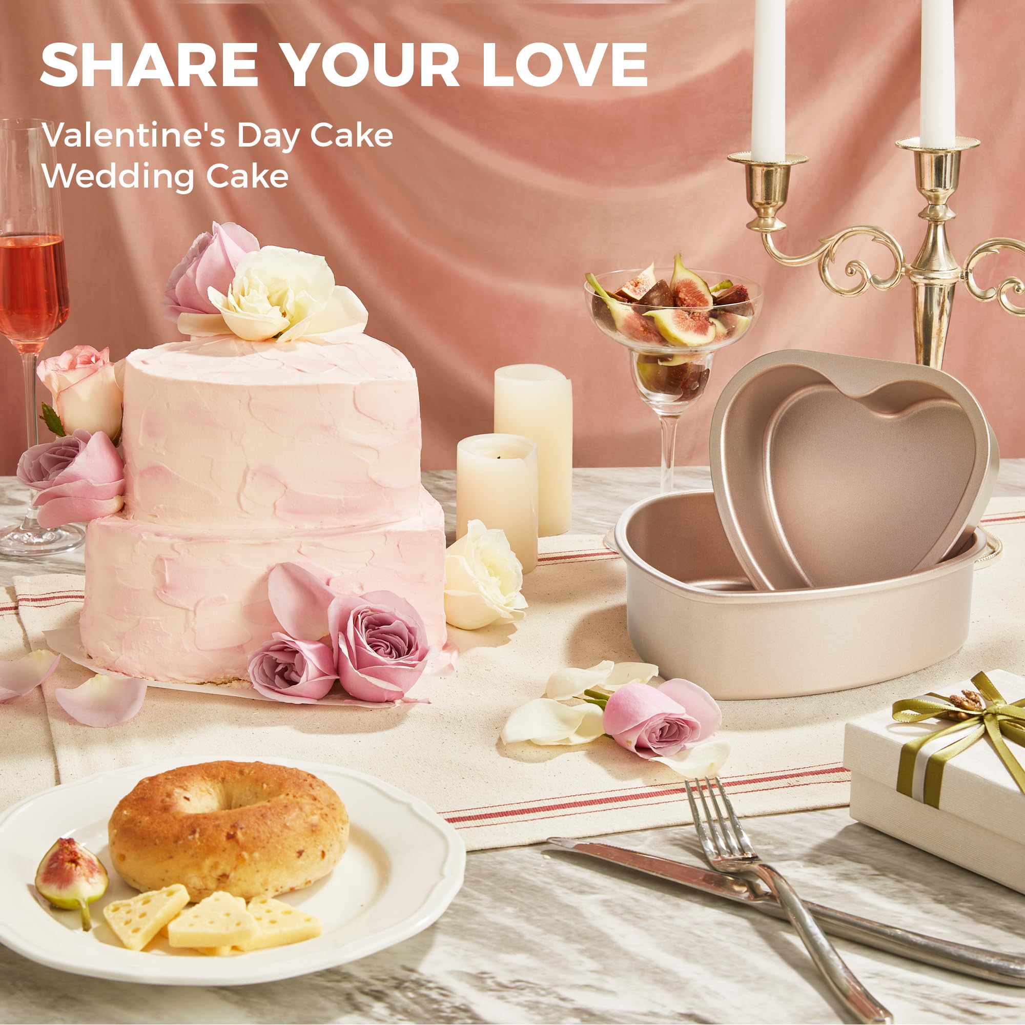 HONGBAKE Heart Shaped Cake Pan, Nonstick 8 & 6 inch Cheesecake Pans Set, Heart Shape Layer Cake Mold, Baking Tin for Valentine's Day, Weddings, 2 Pieces, Heavy Duty, Grey