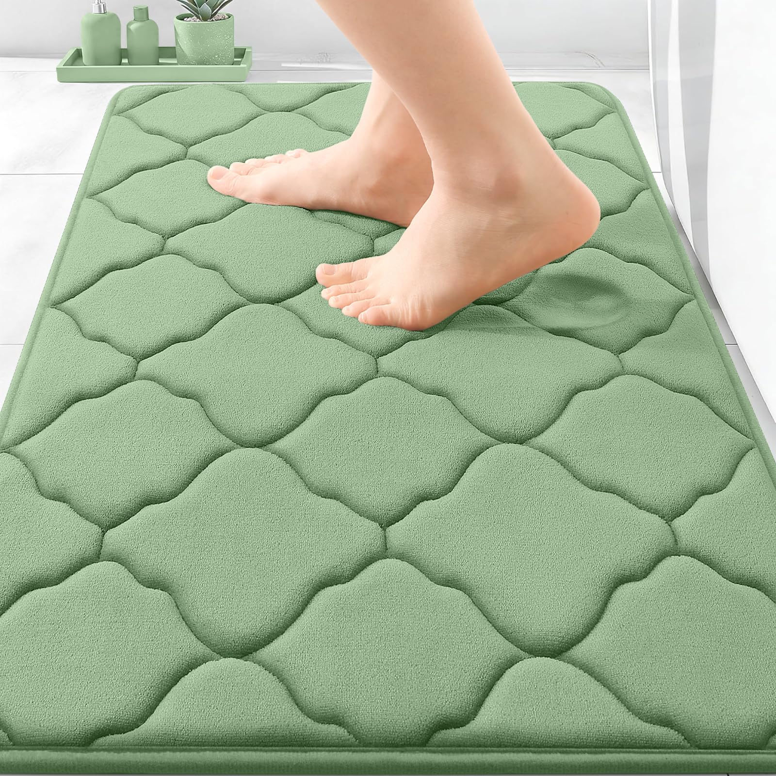 OLANLY Memory Foam Bath Mat Rug 24x16, Ultra Soft and Absorbent Bathroom Rugs, Non-Slip, Comfortable, Machine Washable Bath Carpet for Bathroom Floor, Tub, Shower and Home Decor Accessories, Black