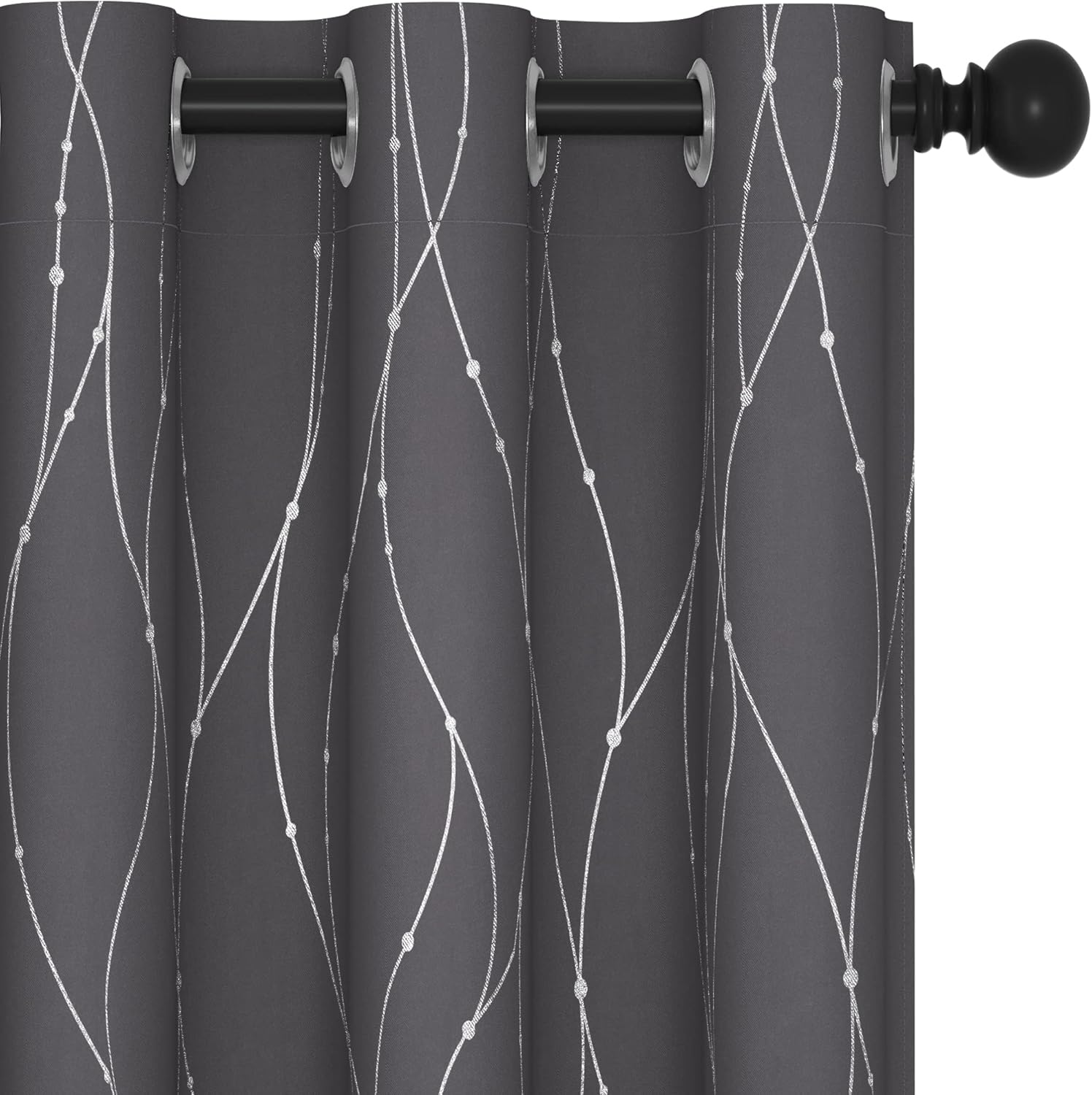 Deconovo Blackout Curtains, Grey Curtain, Thermal Insulated Soundproof Curtain Drapes, Wave Dot Foil Print, 52 x 84 Inch, 2 Panels, Machine‑Washable Privacy Window Drape for Bedroom Living Room Office