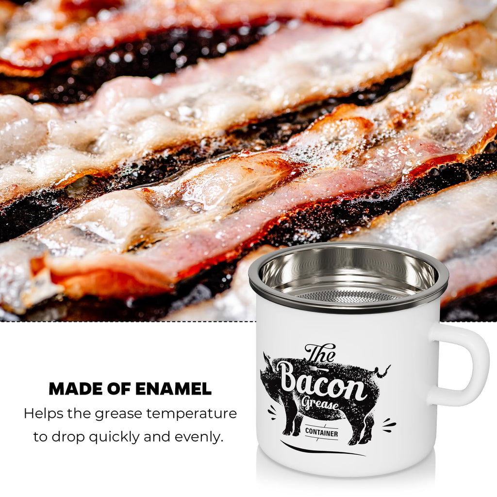 PGYARD Mini Bacon Grease Container With Strainer - 15OZ Enamel Grease Saver, Farmhouse Bacon Grease Keeper For Kitchen Fat Storage, Dishwasher Safe-Red