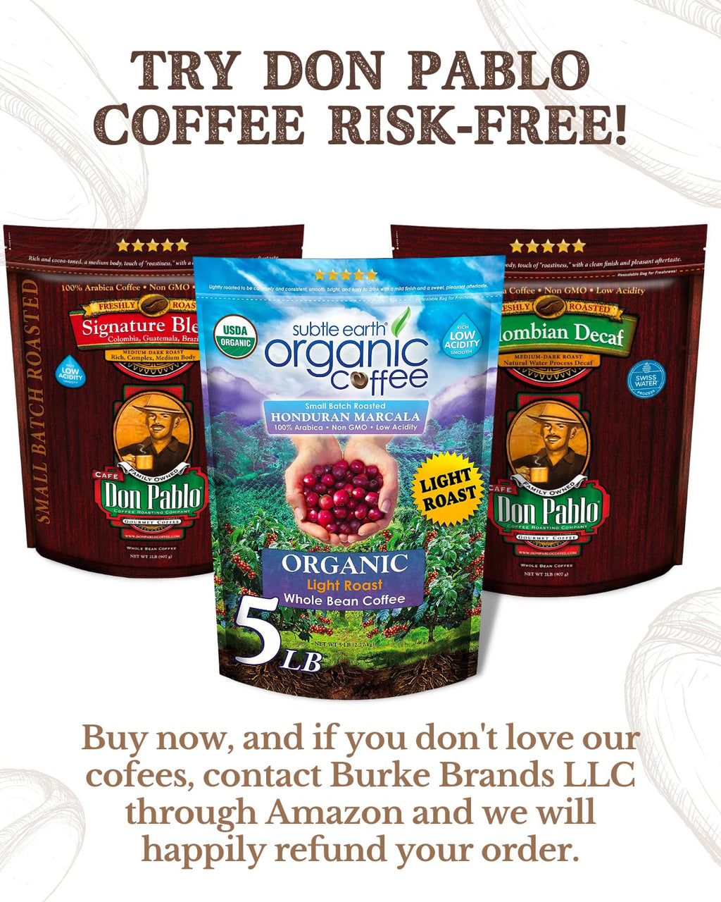 2LB Subtle Earth Organic Coffee - Dark Roast - Whole Bean Coffee - 100% Arabica Beans - Low Acidity and Non-GMO - 2lb bag
