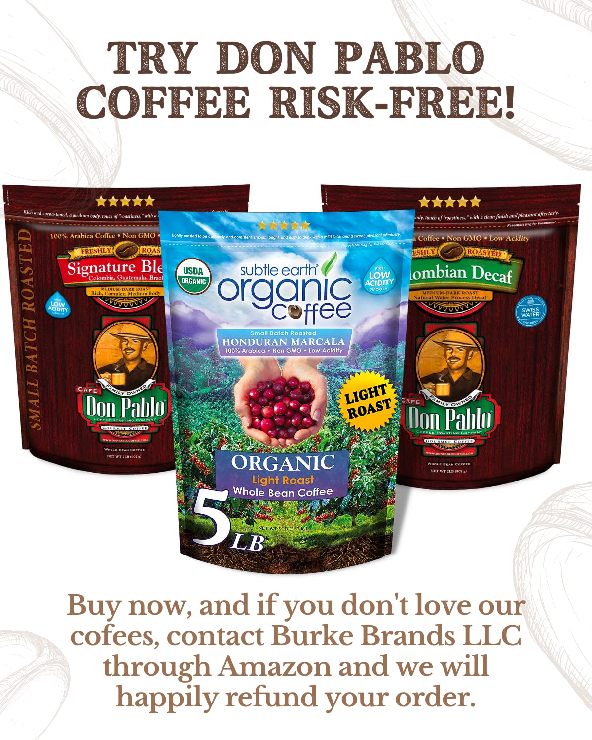 2LB Subtle Earth Organic Coffee - Dark Roast - Whole Bean Coffee - 100% Arabica Beans - Low Acidity and Non-GMO - 2lb bag