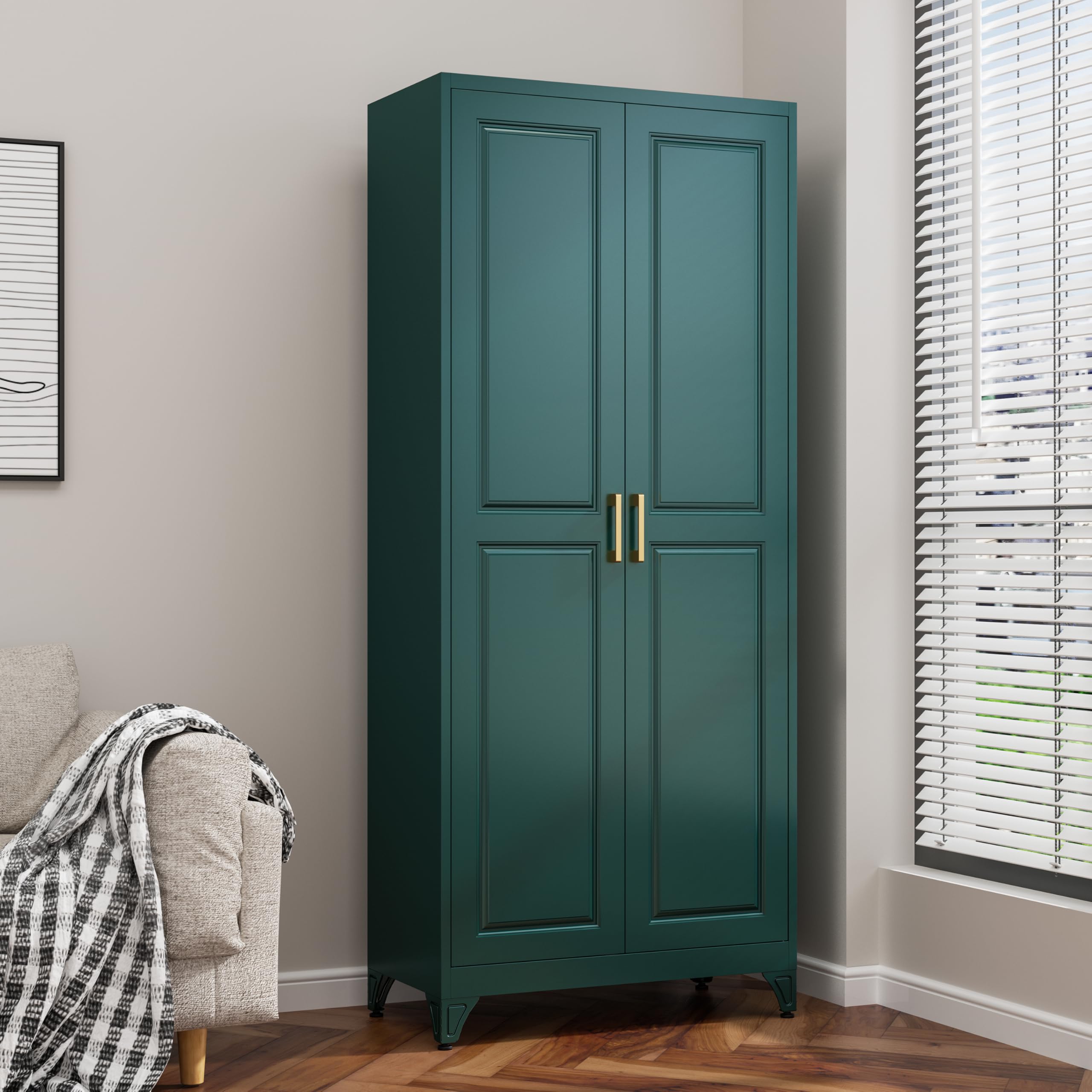 75" Tall Metal Kitchen Storage Cabinet,White Kitchen Pantry Storage Cabinet with Doors and 4 Adjustable Shelves,Utility Cabinet for Living Room,Garage,Dining Room and Office,Assemble Required