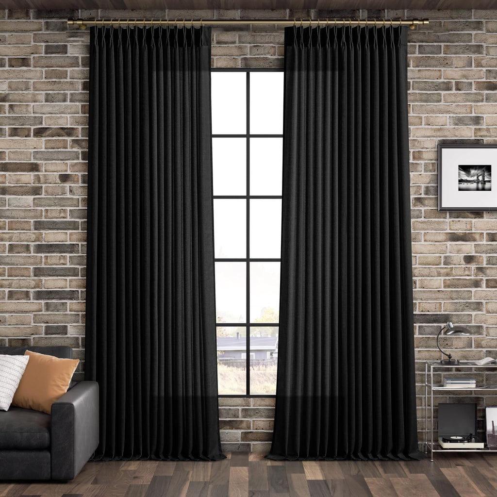 Pinch Pleated Linen Curtains 96 Inches Extra Long Olive Green Drapes, Thick Linen Light Filtering Memory Trained Pleat Curtain for Living Room and Bedroom Privacy 2 Panels Texture with Back Tab