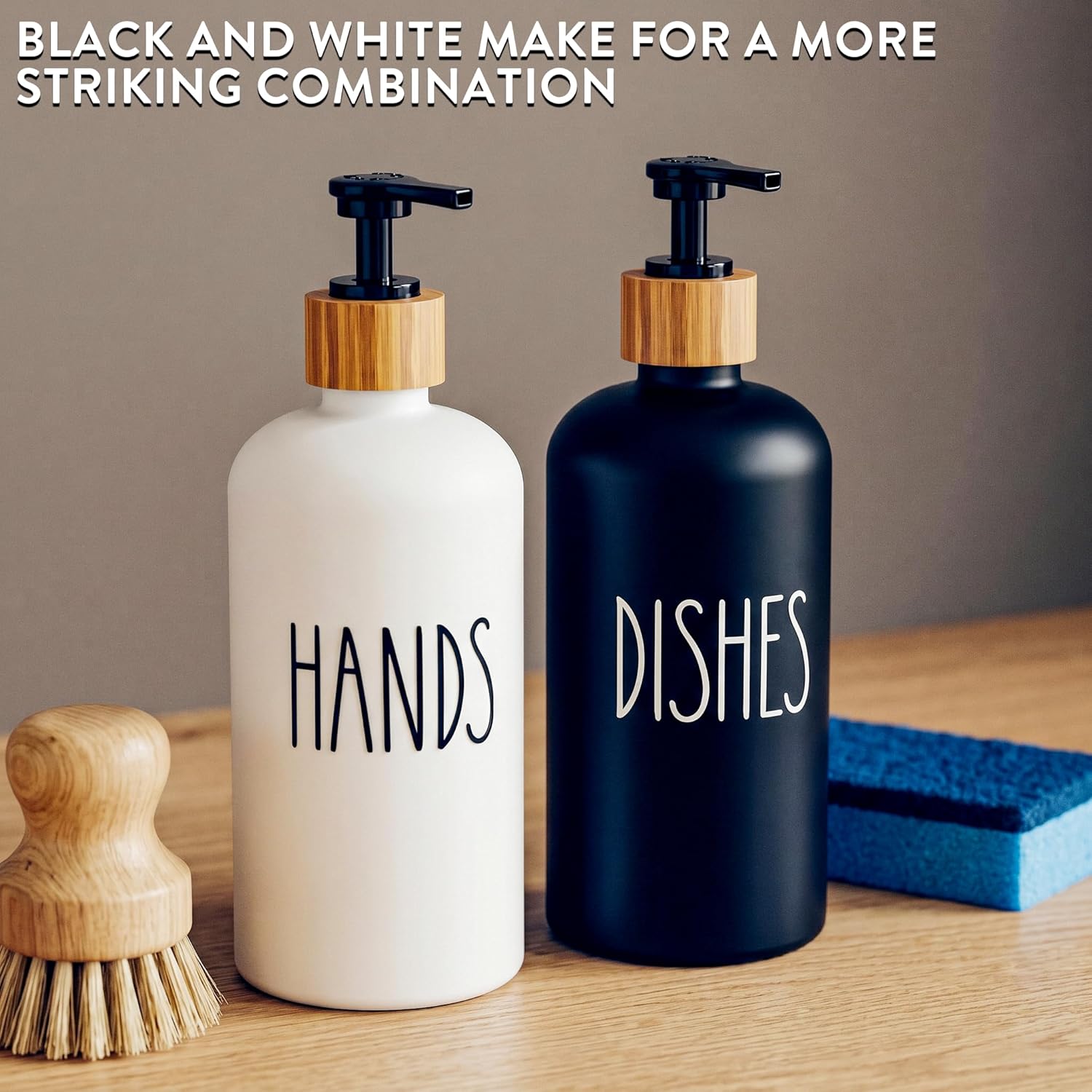 Cisily Kitchen Soap Dispenser Set with Sink Caddy, 17 Oz Glass Bottle, Hand and Dish Soap Dispenser Set with Sponge Holder, Black Stainless Steel Rustic Kitchen Countertop Sink Organizer Accessories