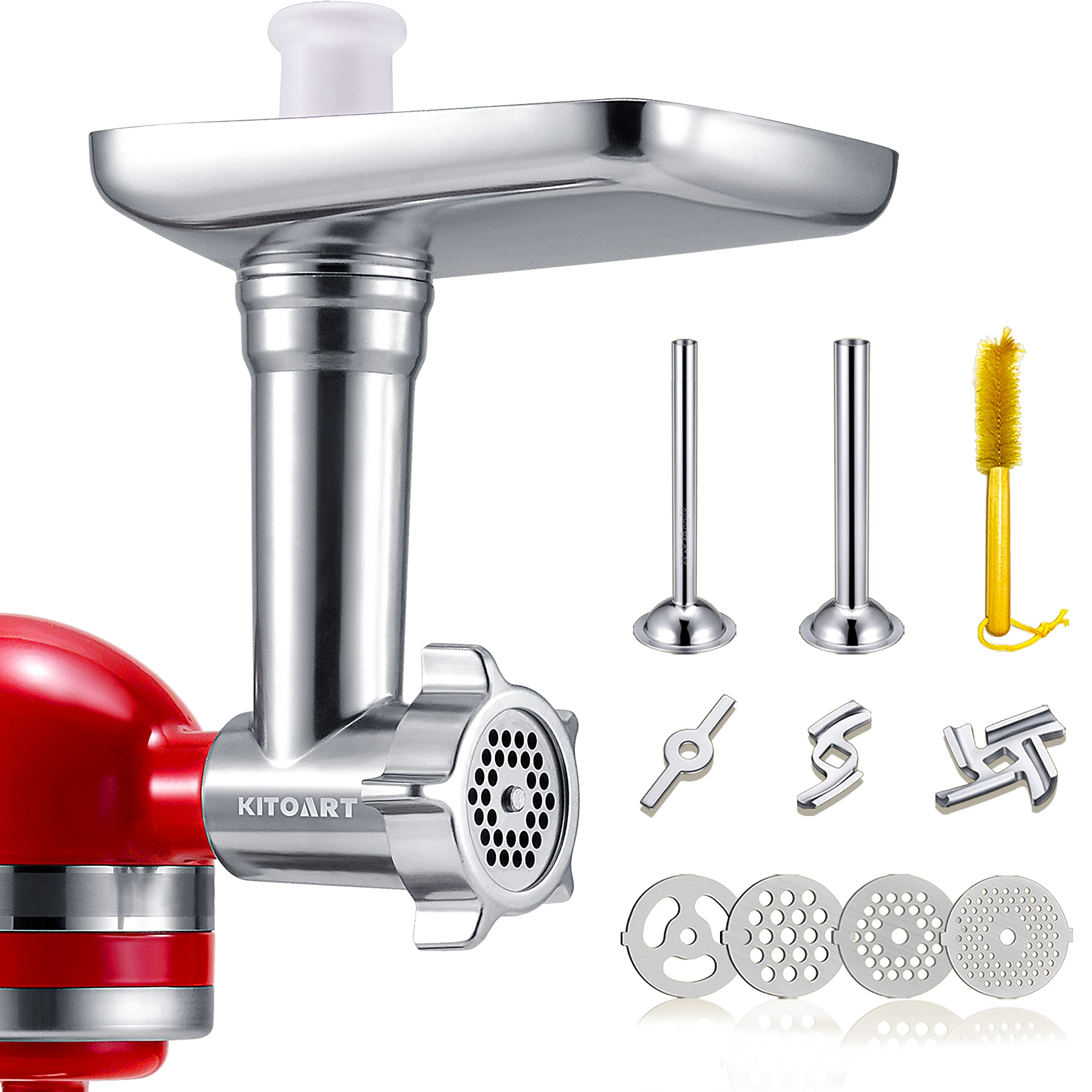 Metal Food Grinder Attachments for KitchenAid Stand Mixers, Meat Grinder, Sausage Stuffer, Perfect Mixer Attachment for KitchenAid Mixers, Silver(Machine/Mixer Not Included)