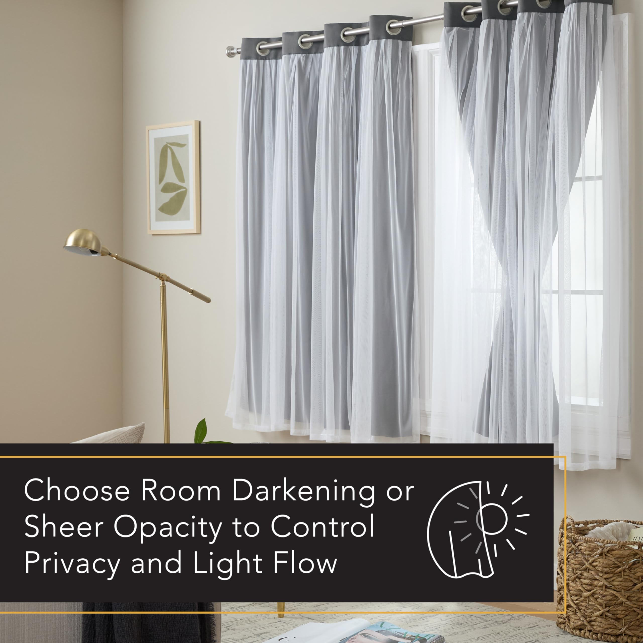 TOWN & COUNTRY LUXE Talia Double Layer Indoor Curtains, Sheer and Room Darkening Blackout, Grommet Top, Energy Efficient, 2-Pack Set, 52"x84", Rose Blush