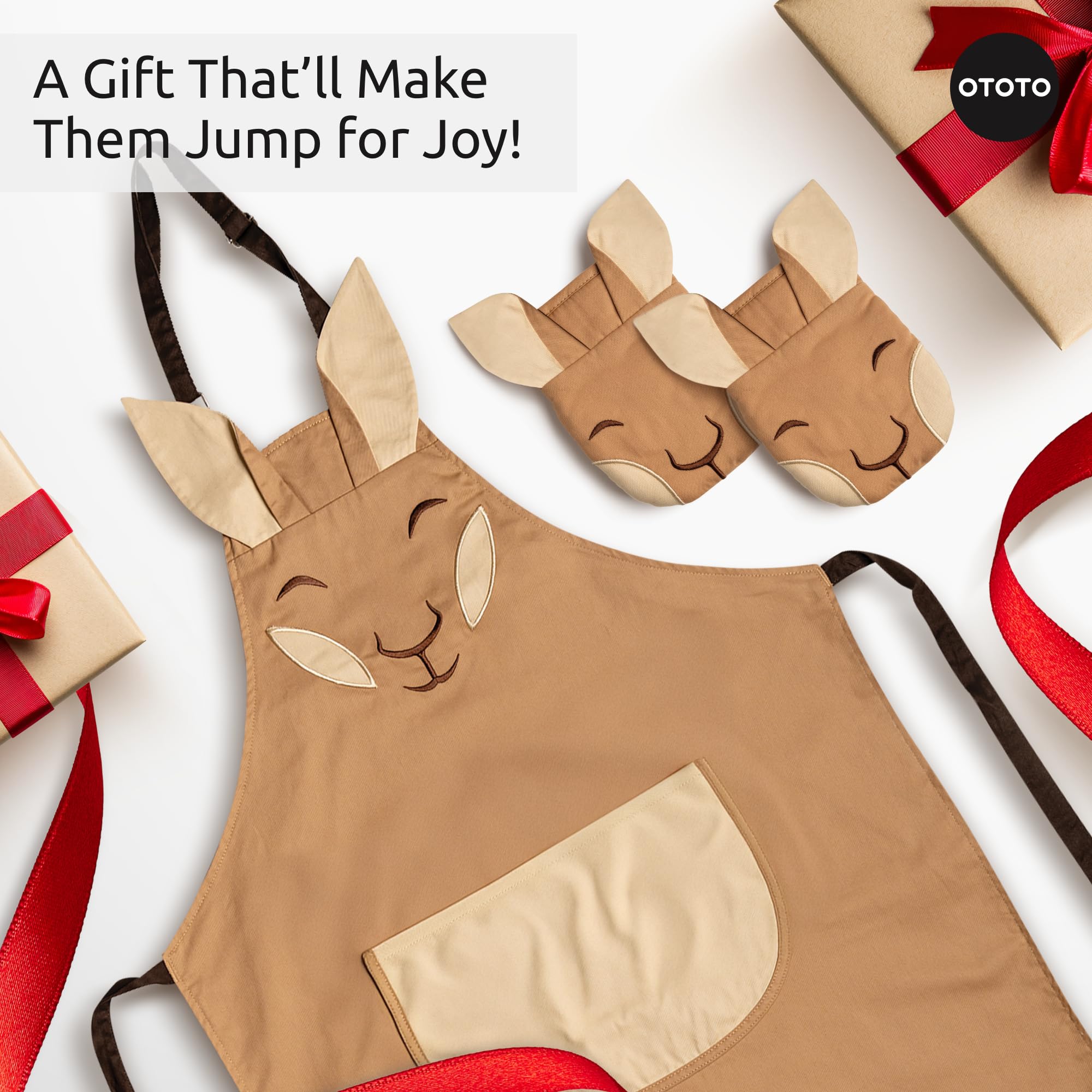 OTOTO Hot-Dog Double Oven Mitts Cute Funny - Gifts for Dog Lovers, Dachshund Themed Gifts, Heat Resistant, Kitchen Gadgets (Brown)