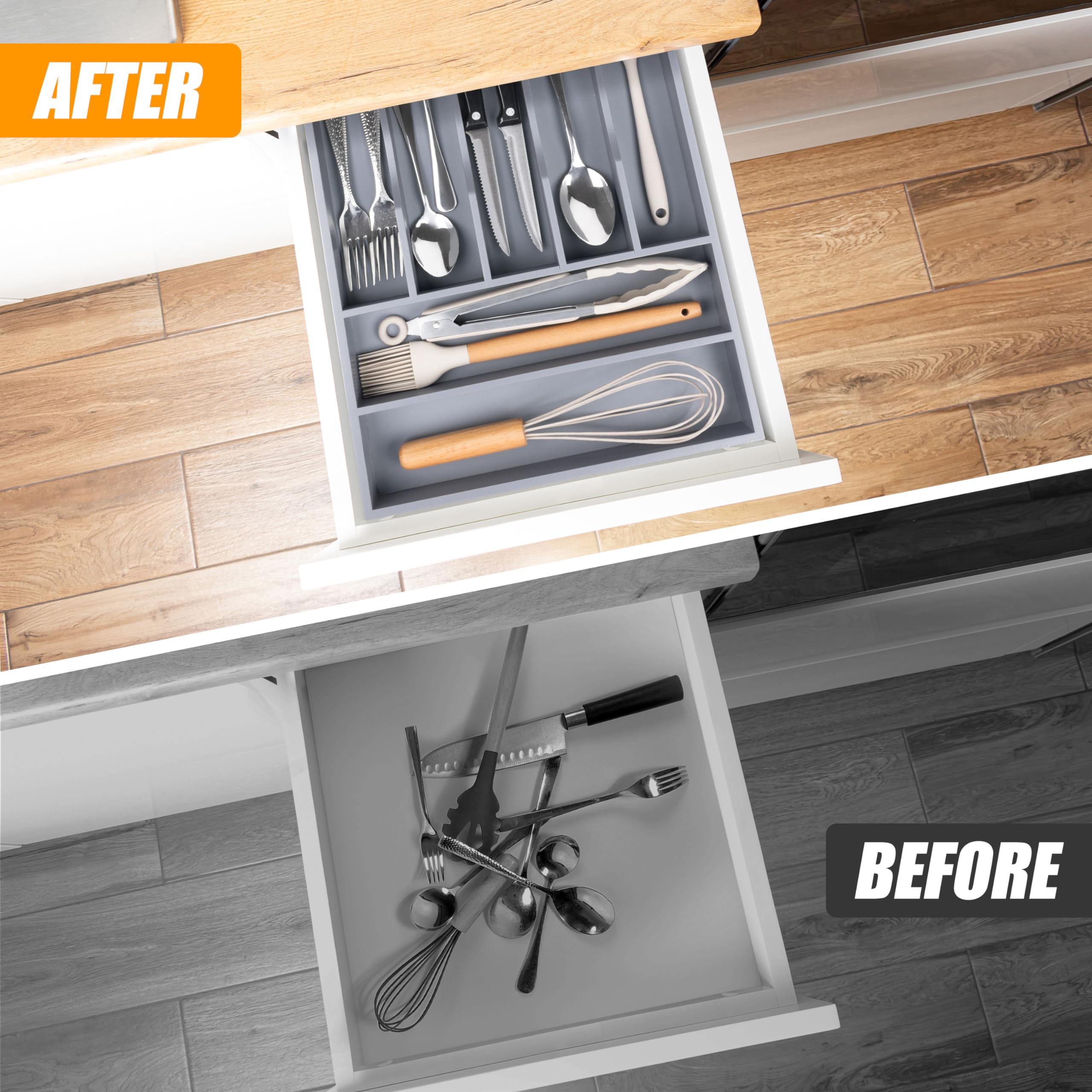 Bellsal Silverware Organizer Kitchen Drawer Organizer Expandable Bamboo Utensil Holder Cutlery Tray for Kitchen Utensil and Flatware Bedroom Office