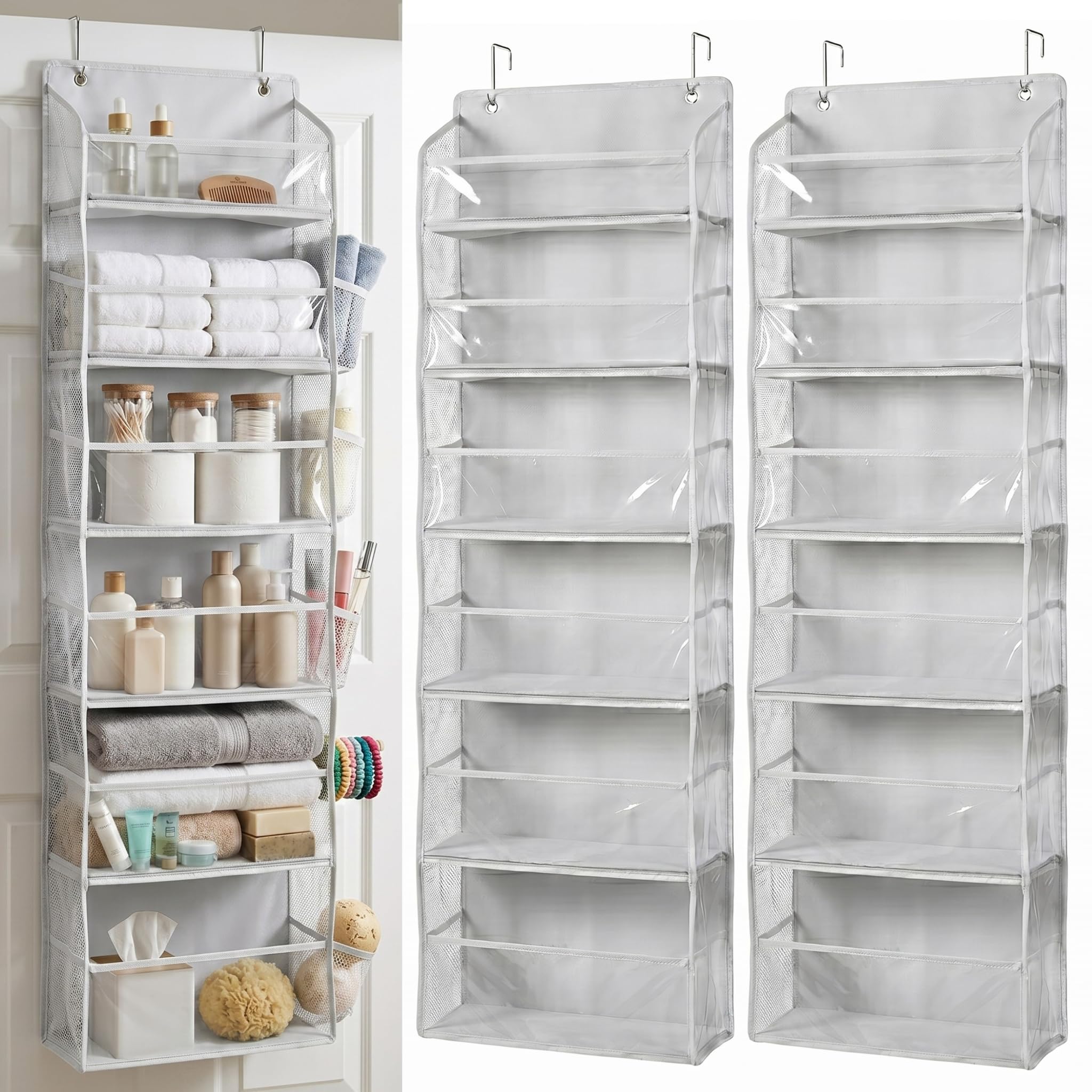 HOMELUX THEORY UPGRADED 6 Tiers Over The Door Organizer Hanging - 100D EXTRA THICK & 50lbs HUGE CAPACITY, 12 Side Mesh Pockets Over The Door Shoe Organizer, Hanging Closet Organizer (Ivory, 1pc)