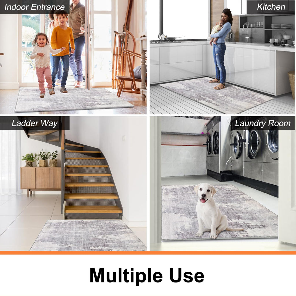 CRISTGEE Door Mat, Front Indoor Door Mat Faux Wool Non-Slip Entryway Rug Absorbent Abstract Throw Rug for Indoor Entrance Hallway Laundry Room, High Traffic Areas, 20X32 Inches, Gray Washable