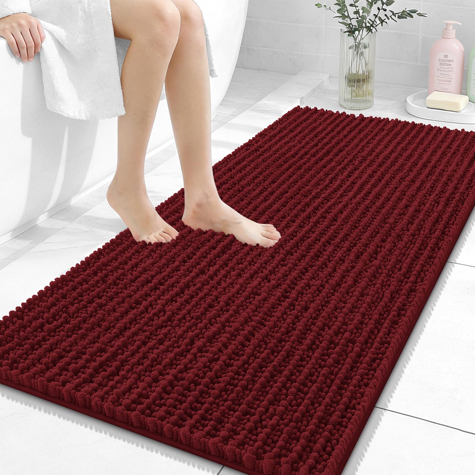 OLANLY Bathroom Rug Mat 30x20, Thick Soft and Absorbent Chenille Bath Mat, Non-Slip Rubber Backing, Machine Washable Quick Dry Bath Rugs for Tub Shower Floor, Home Decor Accessories, Grey