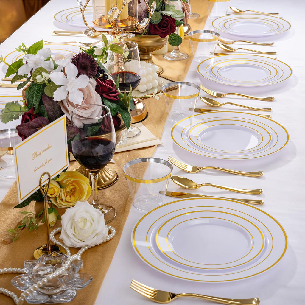 WELLIFE 600 PCS Silver Disposable Dinnerware Set for 100 Guests, Wedding Reception Plates & Silver Plastic Tableware, Dinner & Salad Plates, Cups, Forks, Knives & Spoons for Weddings & Elegant Events