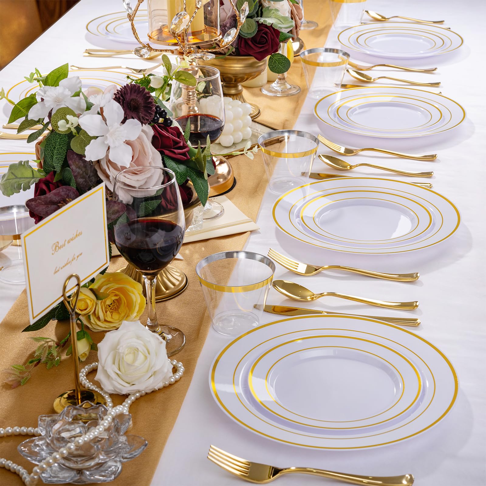 WELLIFE 600 PCS Silver Disposable Dinnerware Set for 100 Guests, Wedding Reception Plates & Silver Plastic Tableware, Dinner & Salad Plates, Cups, Forks, Knives & Spoons for Weddings & Elegant Events