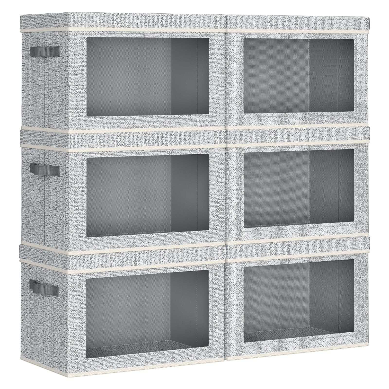 Homsorout Collapsible Storage Bins with Lids - Stackable Storage Containers with Window, 6 Pack Fabric Organizing Bins for Closet, Home & Office Organization Baskets, Beige, 14.9" x 9.8" x 9.8"