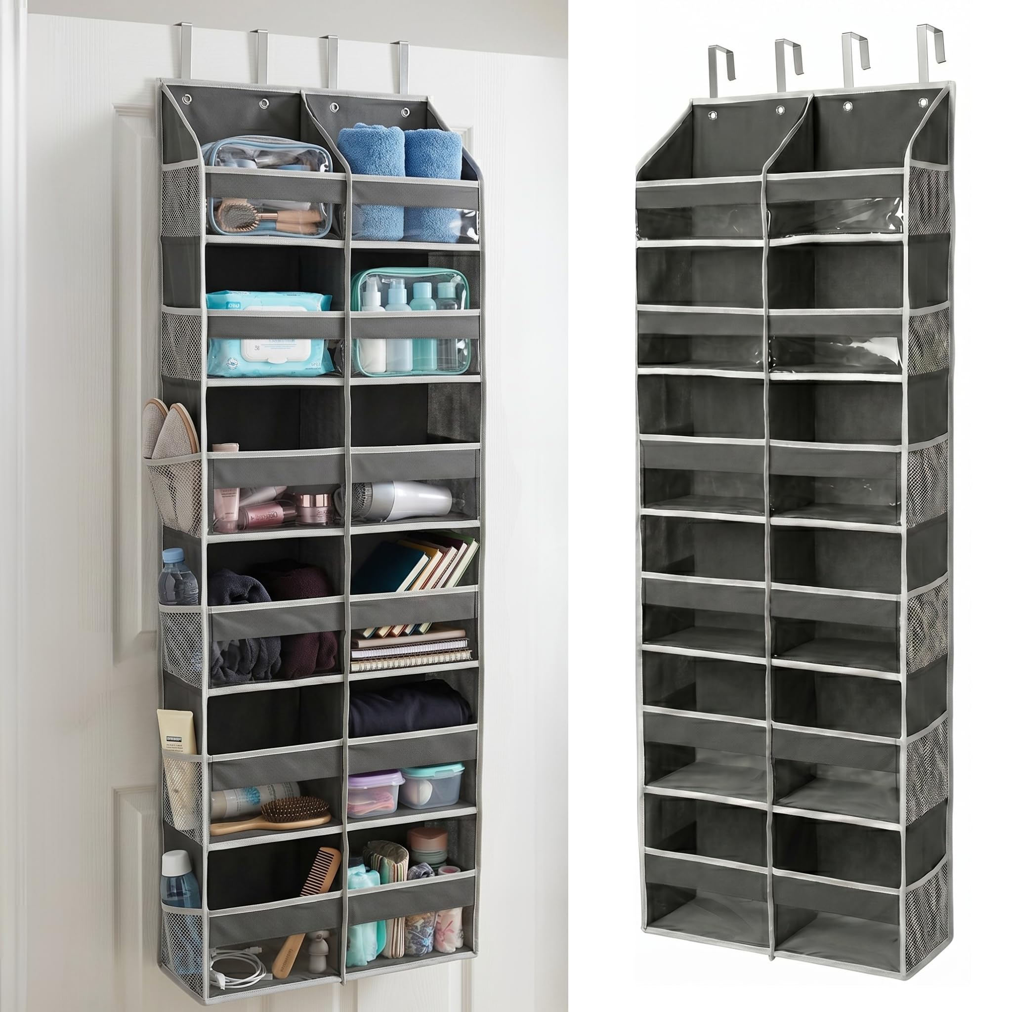 HOMELUX THEORY UPGRADED 6 Tiers Over The Door Organizer Hanging - 100D EXTRA THICK & 50lbs HUGE CAPACITY, 12 Side Mesh Pockets Over The Door Shoe Organizer, Hanging Closet Organizer (Ivory, 1pc)