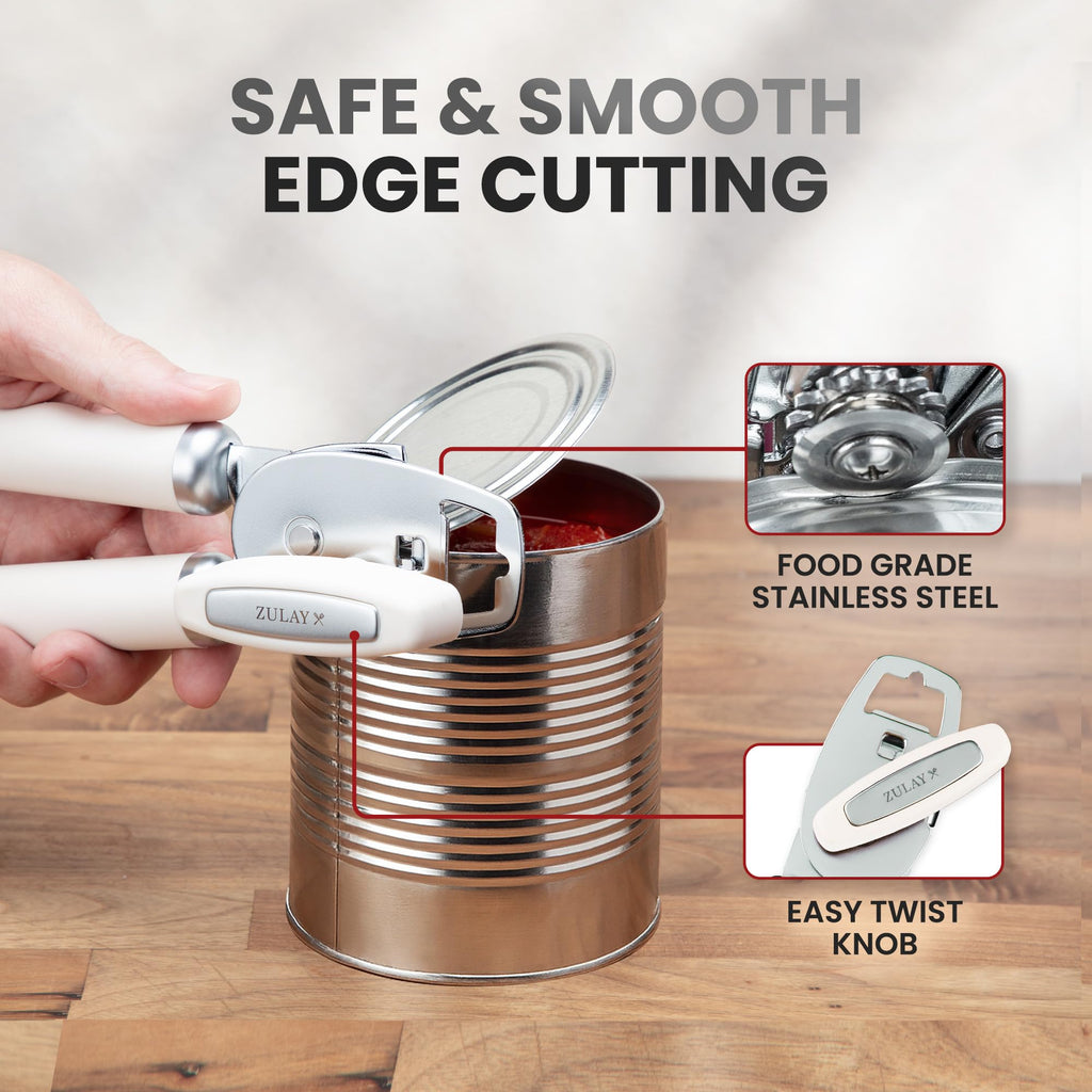 Zulay Kitchen COMFY™ Can Opener Manual with Bottle Opener - Rust Proof Stainless Steel Manual Can Opener With Turn Knob & Comfy Soft Grip Handles - Black