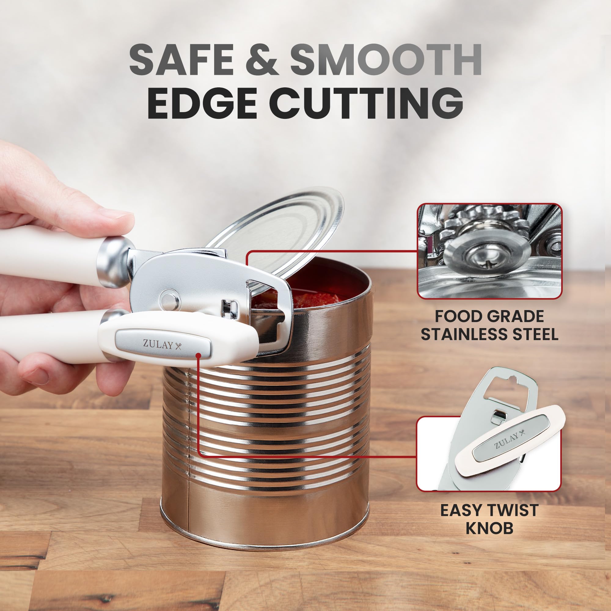 Zulay Kitchen COMFY™ Can Opener Manual with Bottle Opener - Rust Proof Stainless Steel Manual Can Opener With Turn Knob & Comfy Soft Grip Handles - Black