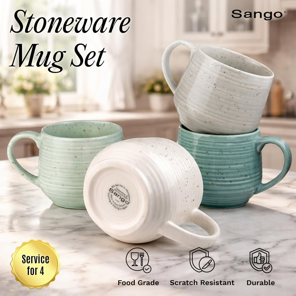 Sango Siterra Painter's Palette 16-Piece Stoneware Dinnerware Set - Service for 4, Ceramic Plates and Bowls Sets, Chip Resistant, Rustic Dishware, Microwave & Dishwasher Safe Kitchen Dishes