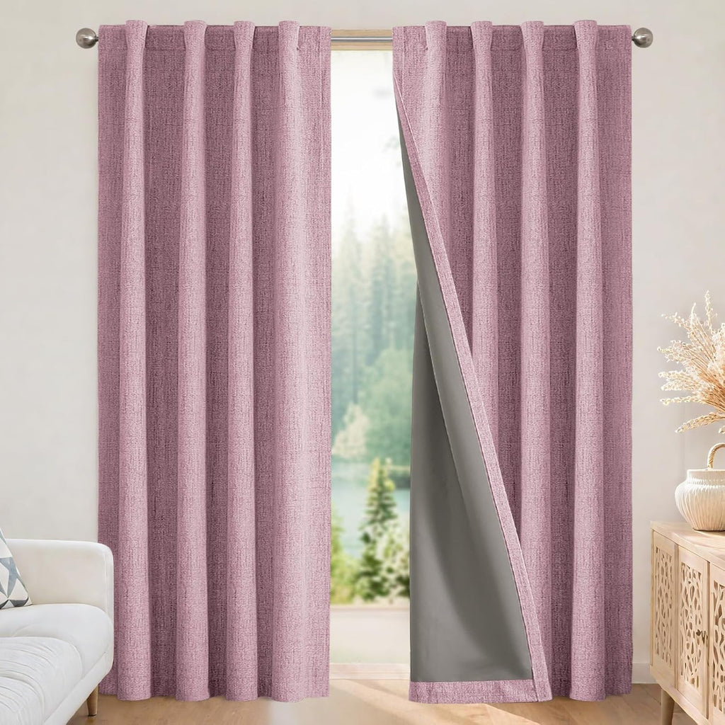 Joydeco Blackout Curtains for Bedroom - Nature Linen 84 Inch Long 100% Light Blocking 2 Panels Set, Rod Pocket & Back Tabs Living Room Drapes, Thermal Insulated Room Darkening Window Curtains