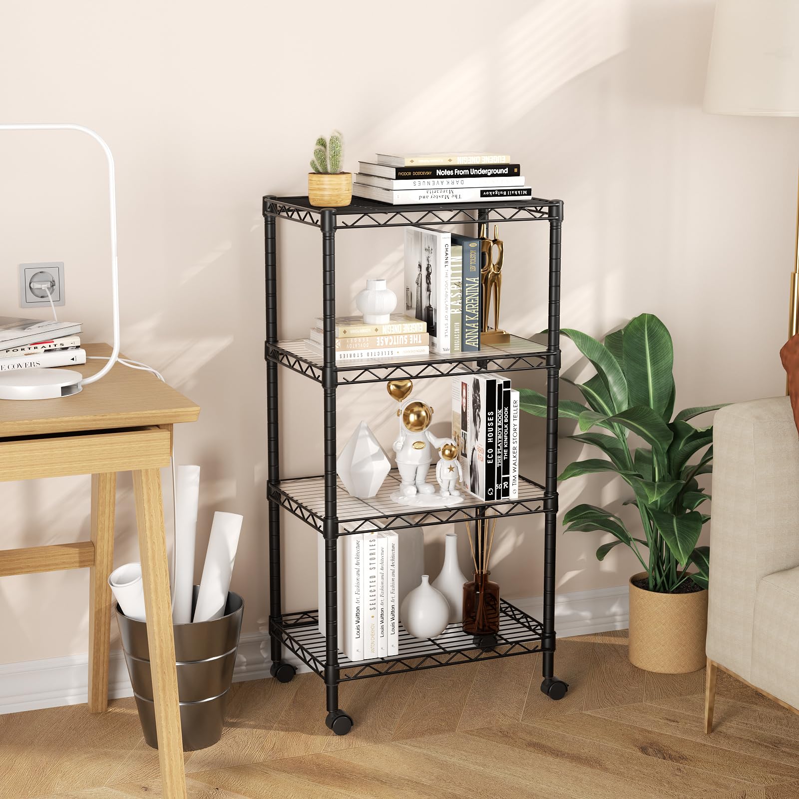 SINGAYE 3 Small Shelves Storage Shelf Wire Shelving Unit Metal Shelf Adjustable Organizers Storage Shelving with Wheels for Bathroom Laundry Room Kitchen Pantry11.5”D x 17.5”W x 30.5”H White
