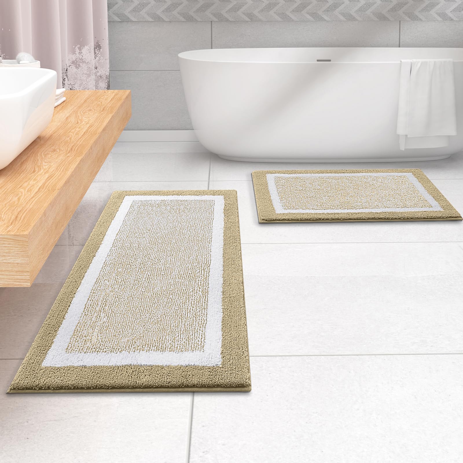 OLANLY Bathroom Rugs Sets 3 Piece, Soft Absorbent Microfiber Bath Mats and U-Shaped Contour Toilet Rug, Home Decor Accessories, Non-Slip, Bath Mat Set for Bathroom (30"x20"+24"x16"+24"x20", Grey)