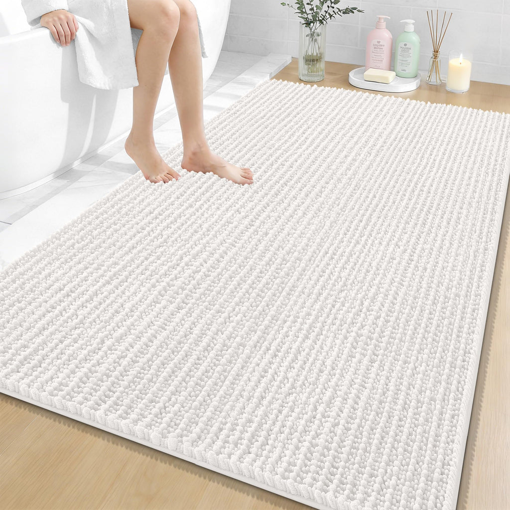OLANLY Bathroom Rug Mat 30x20, Thick Soft and Absorbent Chenille Bath Mat, Non-Slip Rubber Backing, Machine Washable Quick Dry Bath Rugs for Tub Shower Floor, Home Decor Accessories, Grey