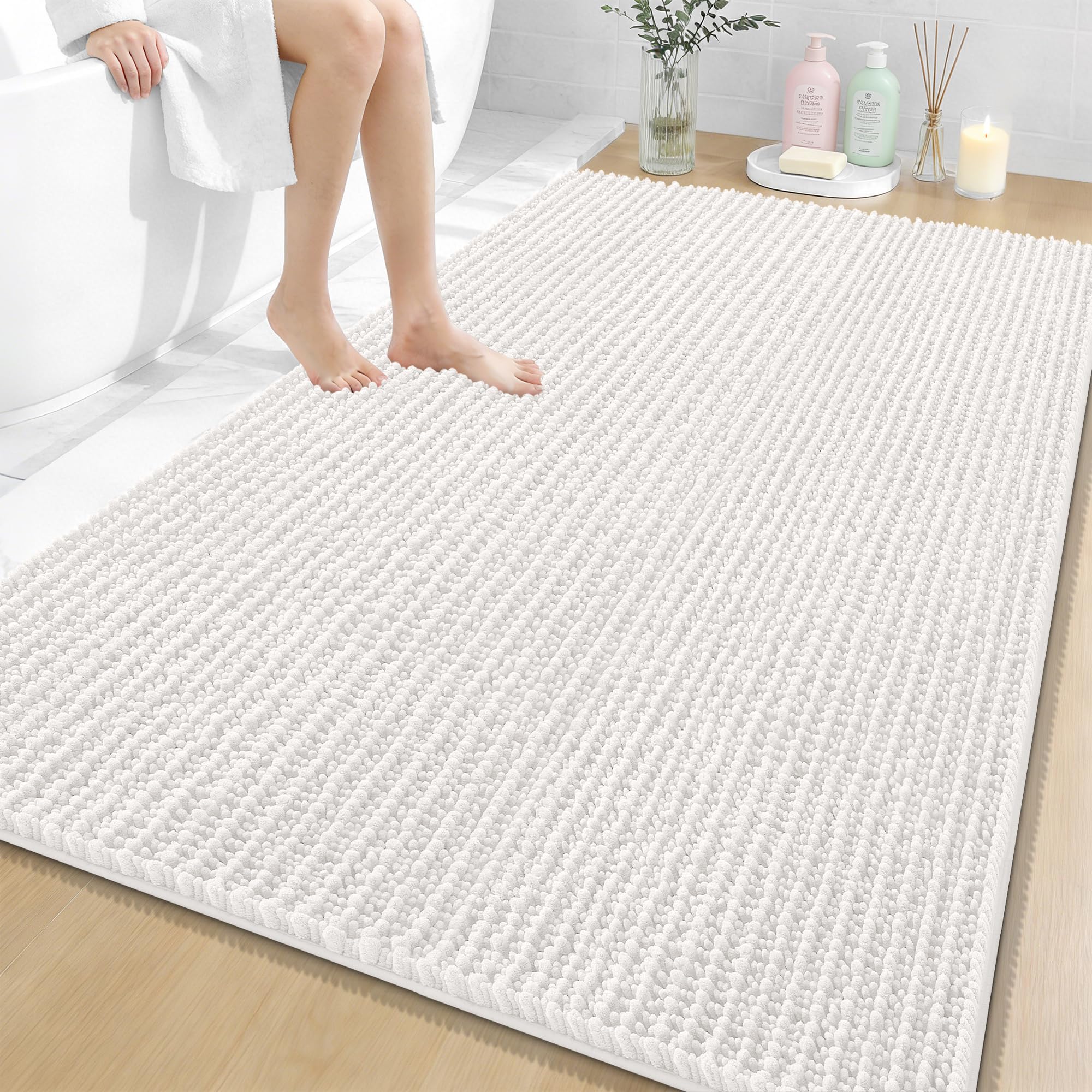 OLANLY Bathroom Rug Mat 30x20, Thick Soft and Absorbent Chenille Bath Mat, Non-Slip Rubber Backing, Machine Washable Quick Dry Bath Rugs for Tub Shower Floor, Home Decor Accessories, Grey